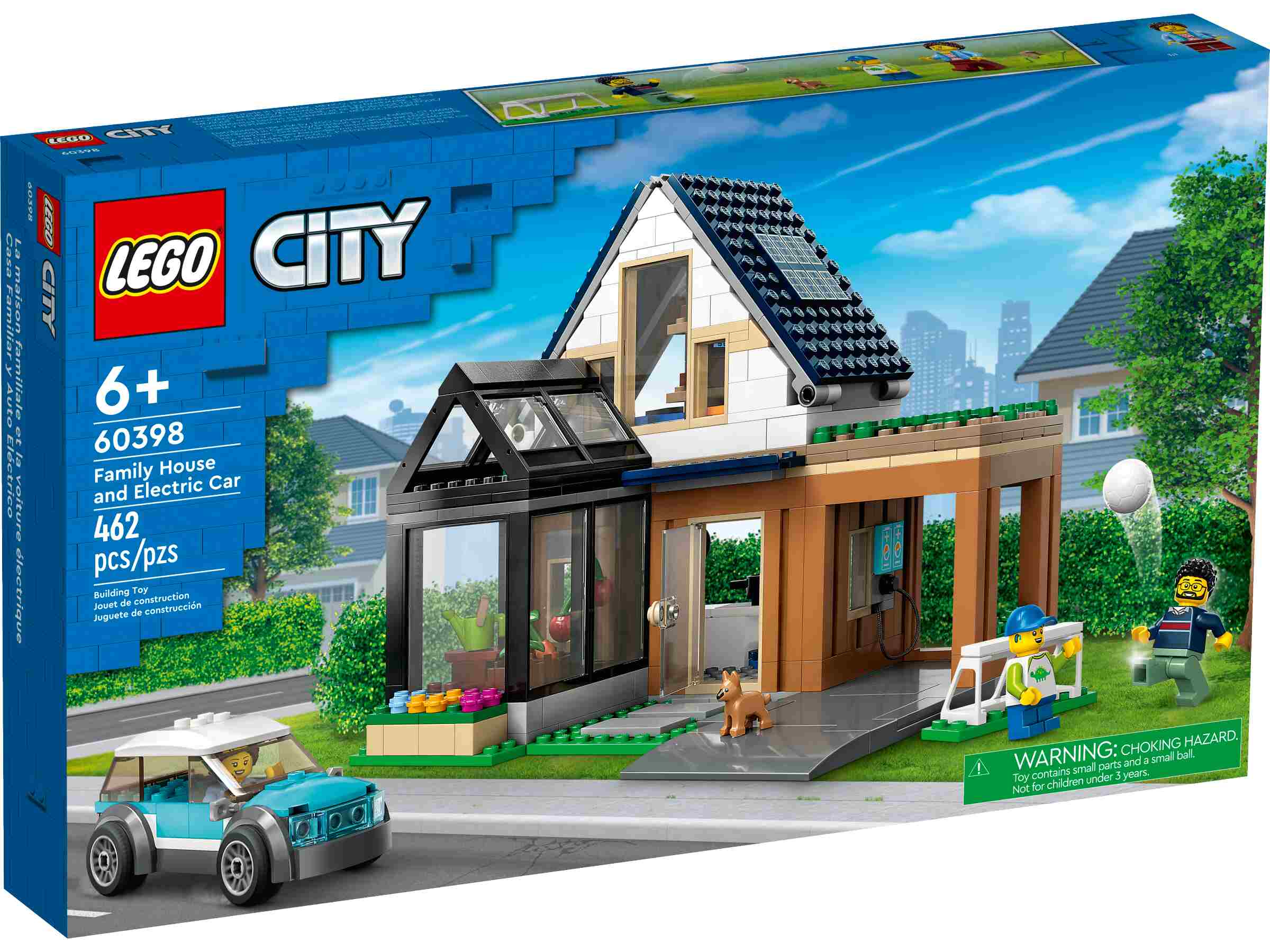 LEGO 60398 City Familienhaus mit Elektroauto, 3 Minifiguren und ein Welpe