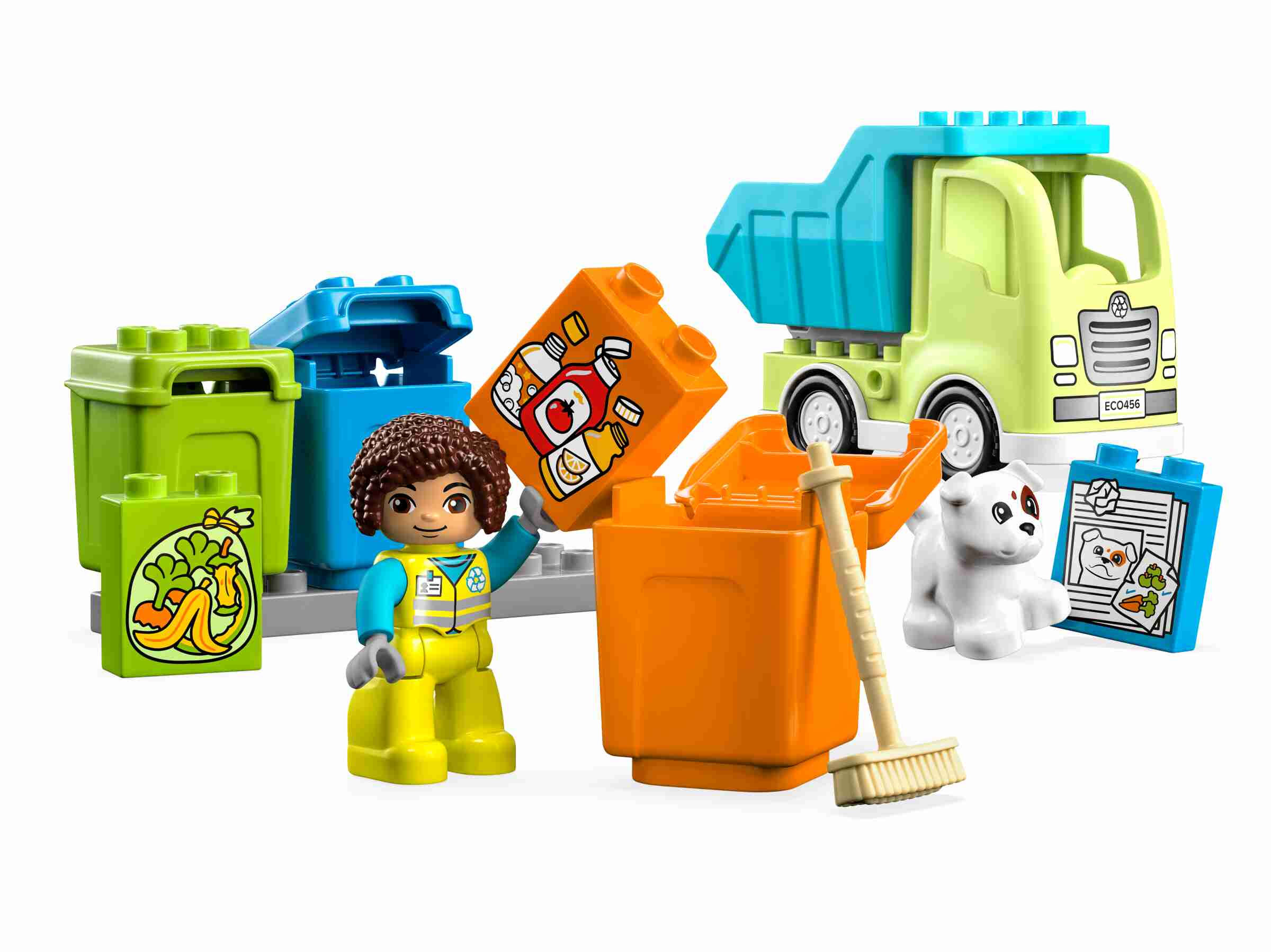 LEGO 10987 DUPLO Recycling-LKW, 3 farbige Mülltonnen, Müllmann