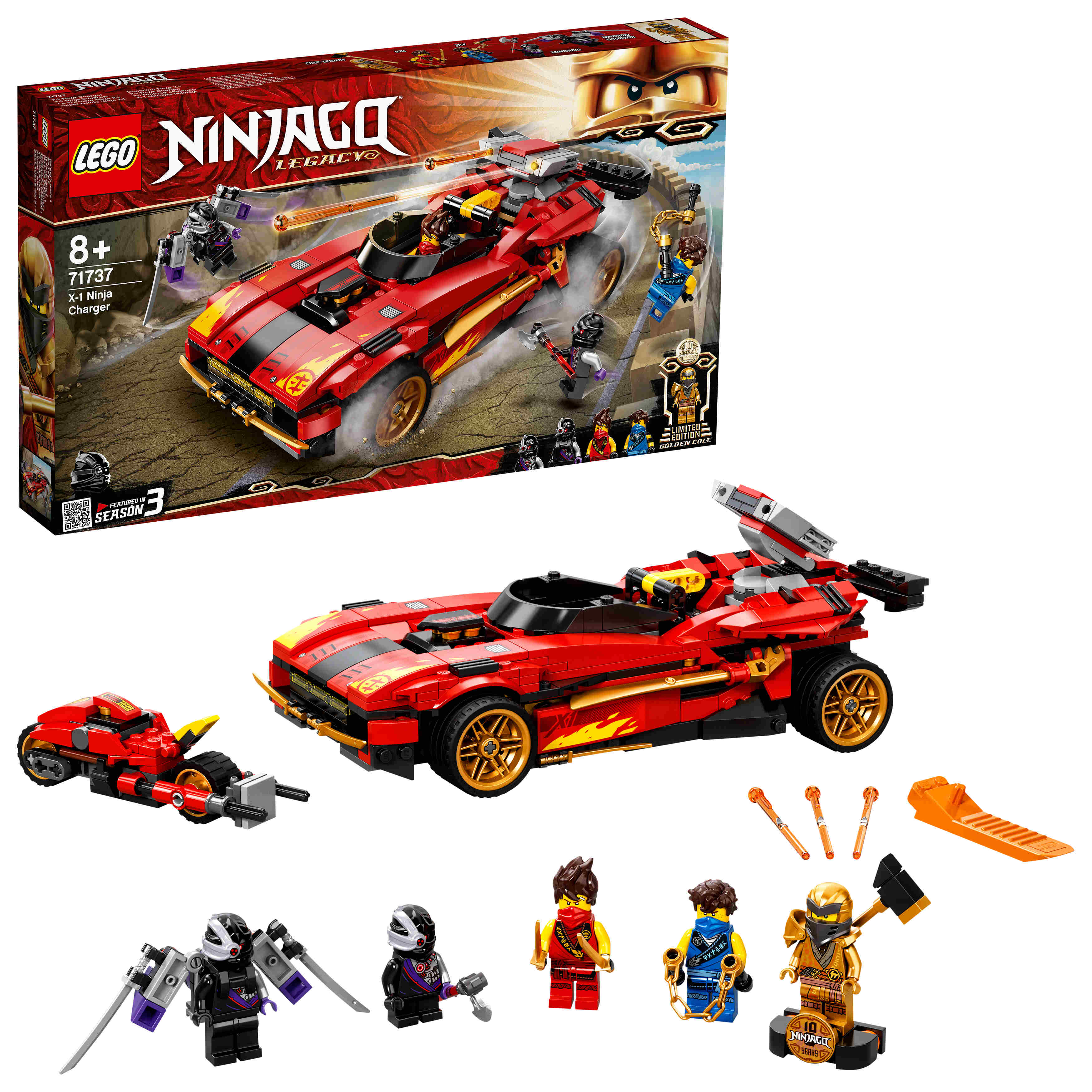 LEGO 71737 NINJAGO Legacy X-1 Ninja Supercar, 2-in-1-Fahrzeug, 5 Minifiguren