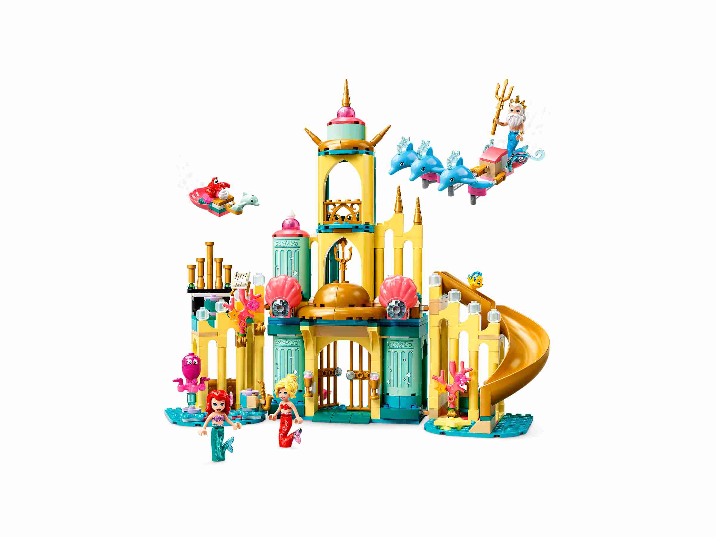 LEGO 43207 Disney Arielles Unterwasserschloss, 4 Delfin-Figuren und Schloss