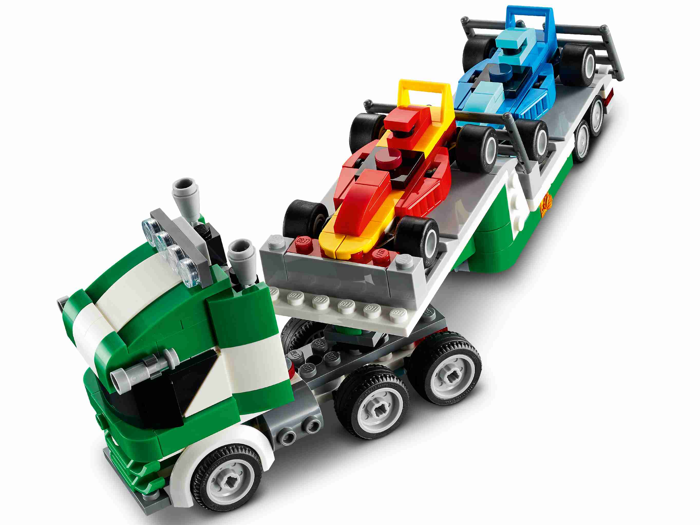 LEGO 31113 Creator 3-In-1 Rennwagentransporter LKW mit Anhänger, Kran und Boot