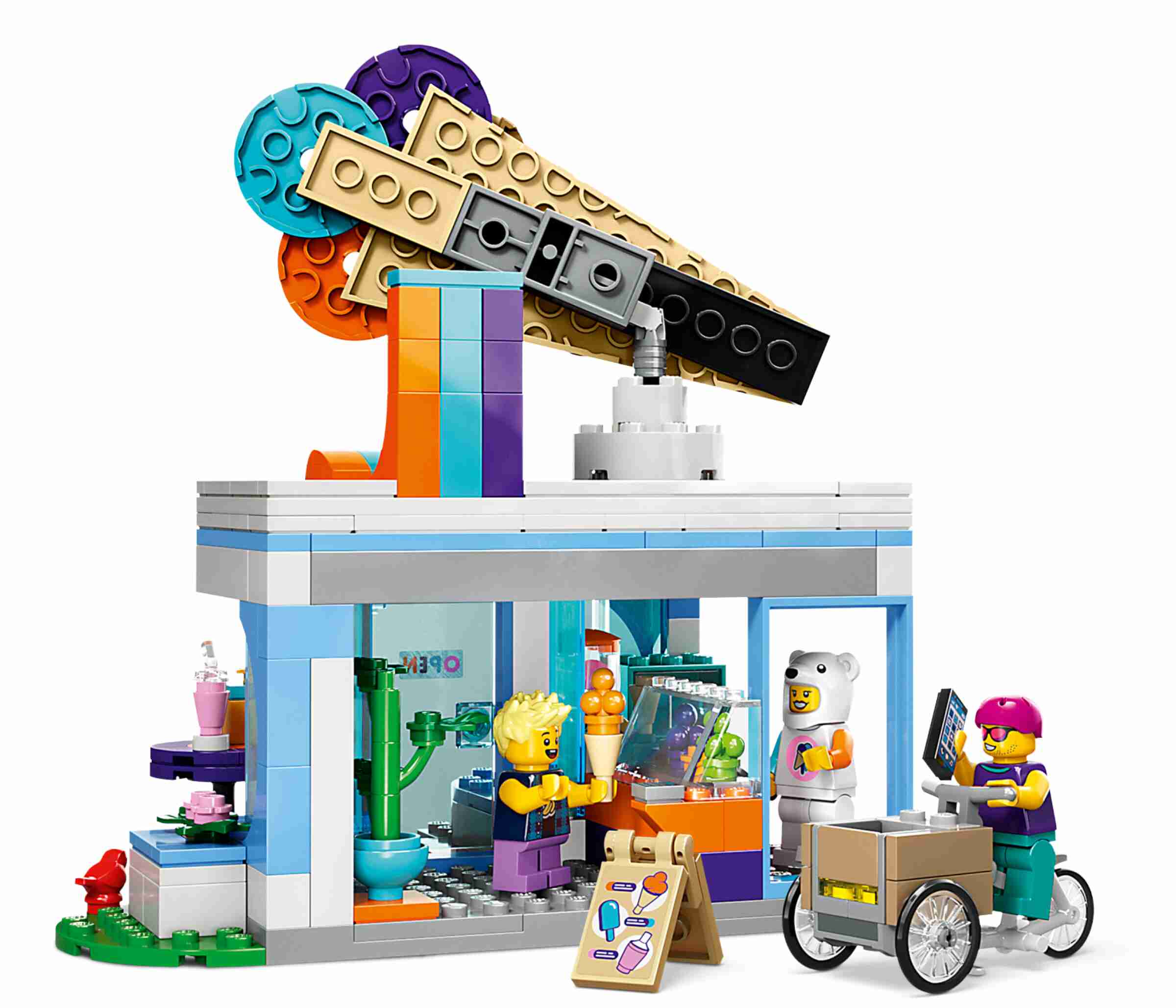 LEGO 60363 City Eisdiele, 3 Minifiguren, Lastenfahrrad, Sitzplätze im Freien