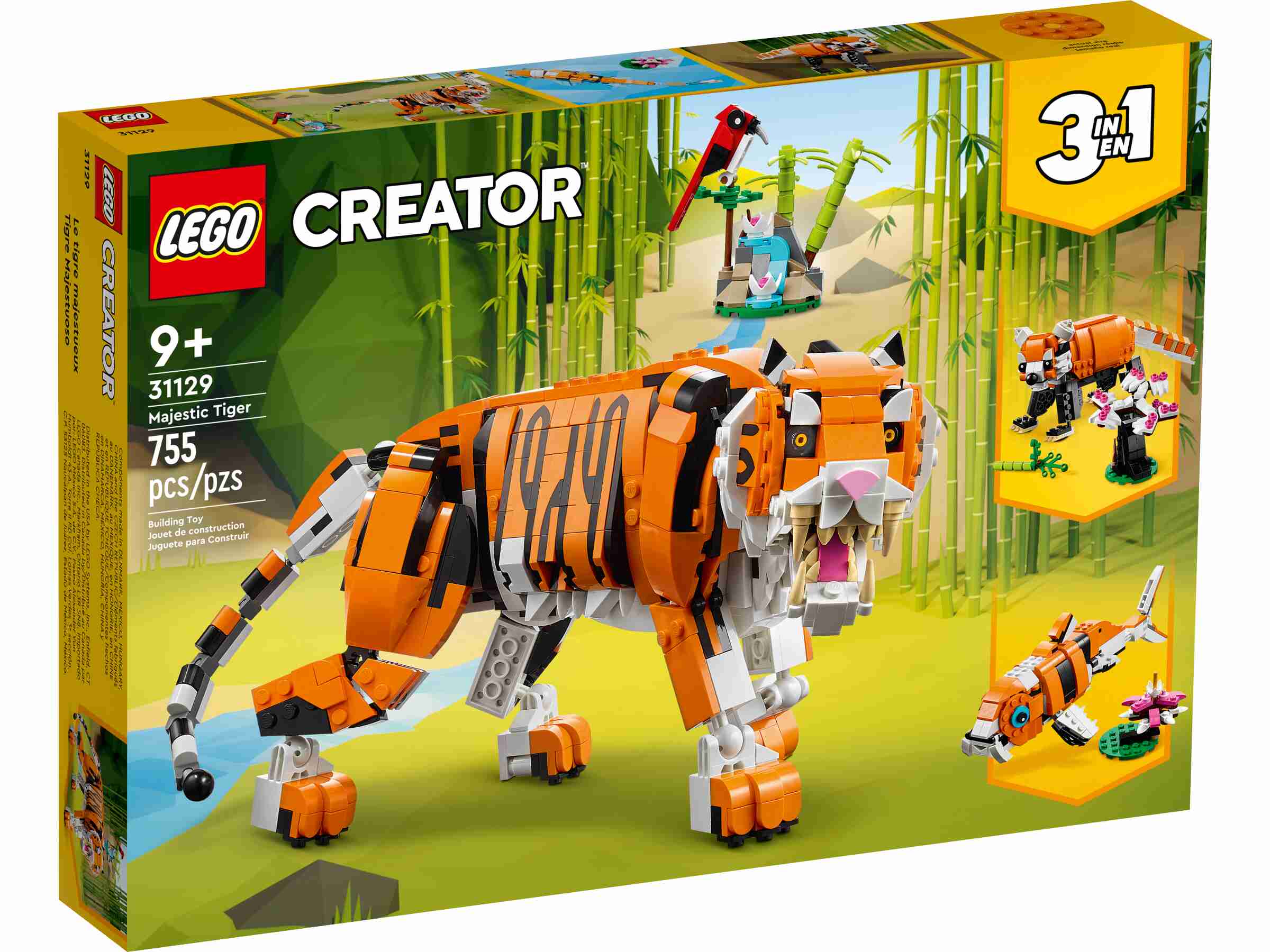 LEGO 31129 Creator Majestätischer Tiger, Panda oder Fisch, 3 in1 Tierfiguren-Set