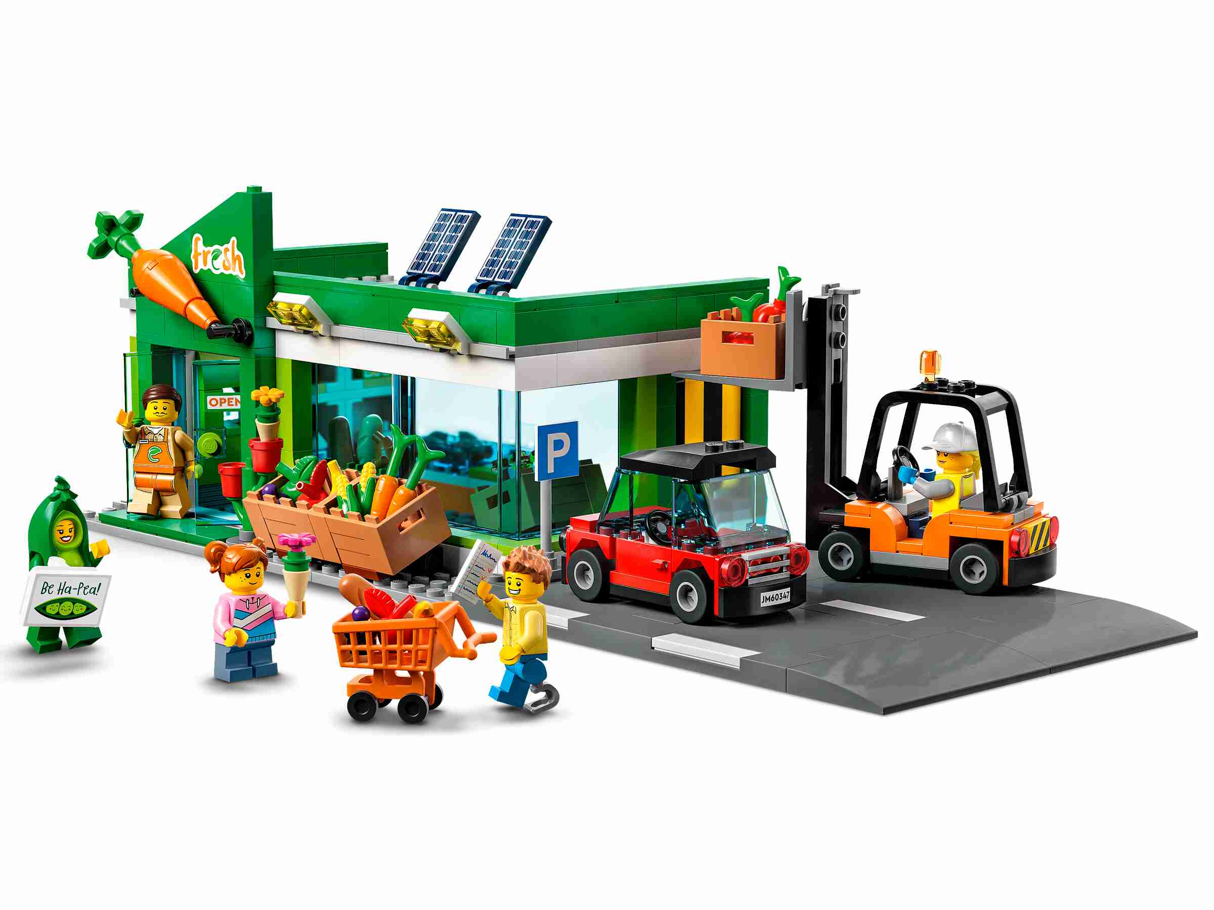 LEGO 60347 City Supermarkt, Spielzeug-Shop, inkl. Auto, Gabelstapler
