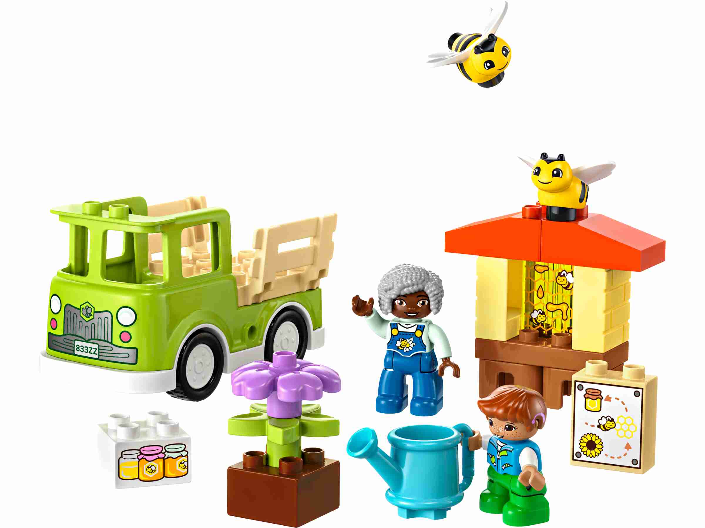 LEGO 10419 DUPLO Imkerei und Bienenstöcke, 2 Bienen, Blumen, LKW