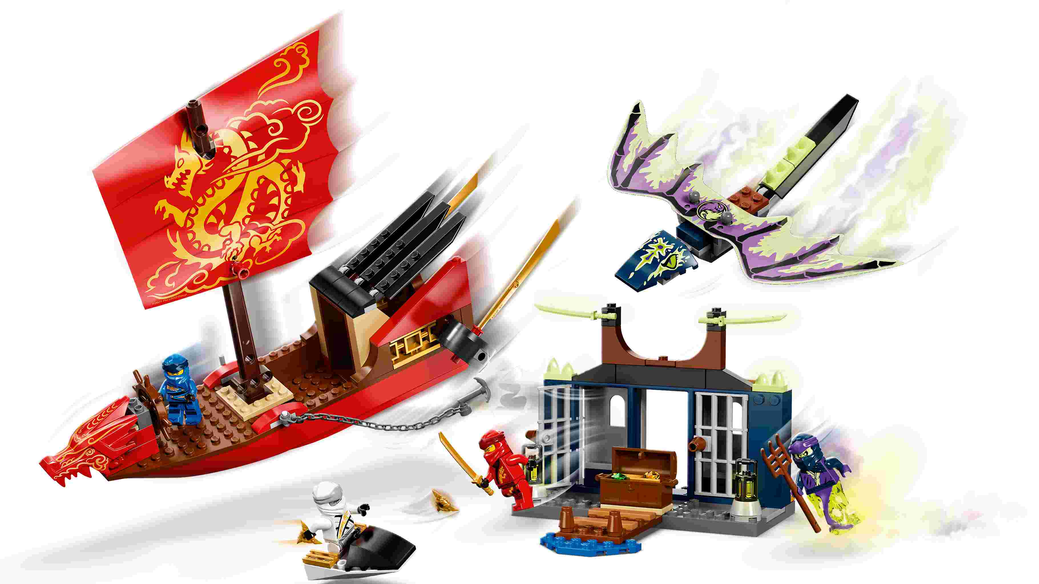 LEGO 71749 NINJAGO Flug mit dem Ninja-Flugsegler, 4 Minifiguren, Drache