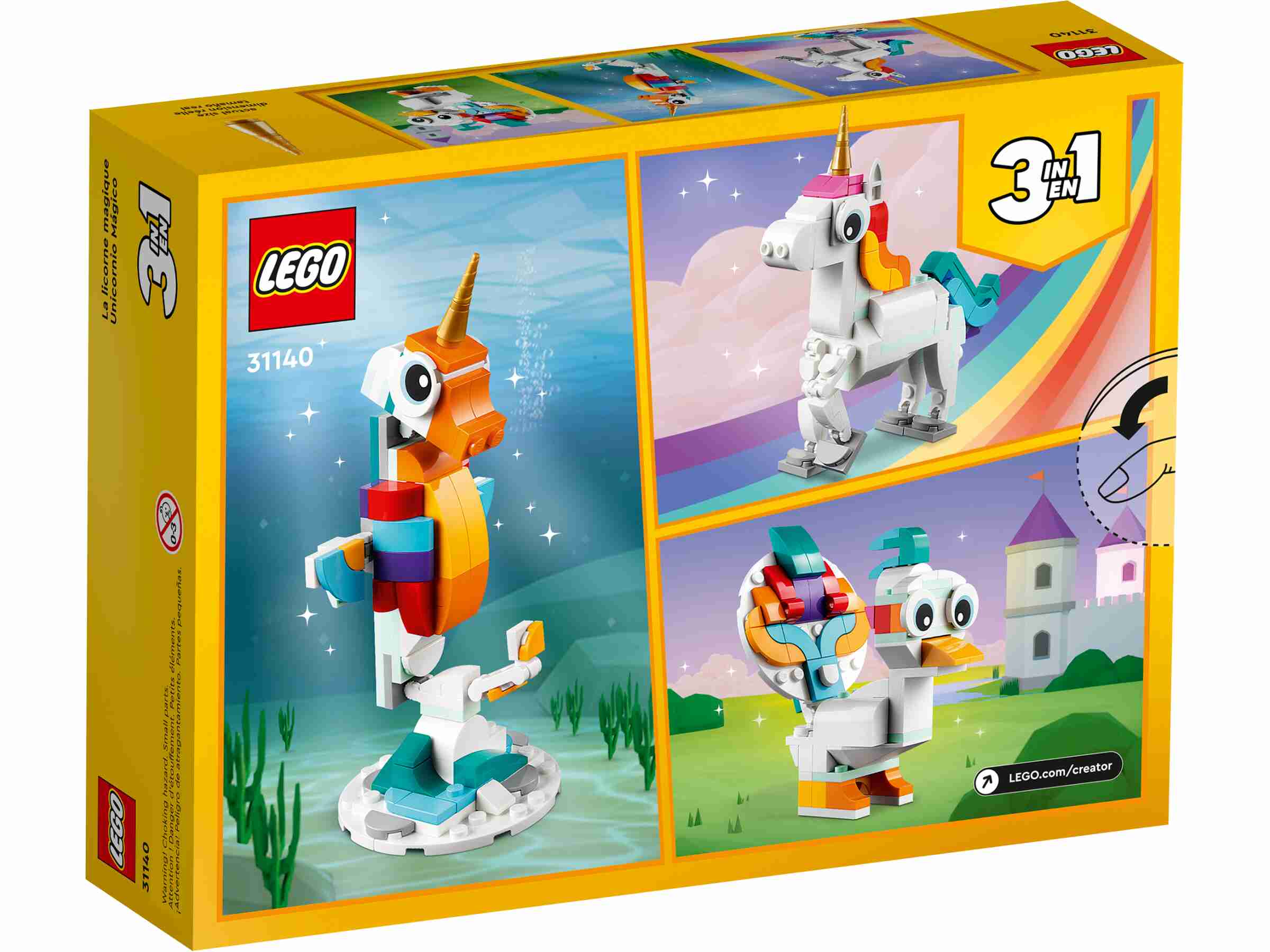LEGO 31140 Creator 3-in-1 Magisches Einhorn, Seepferdchen, Pfau