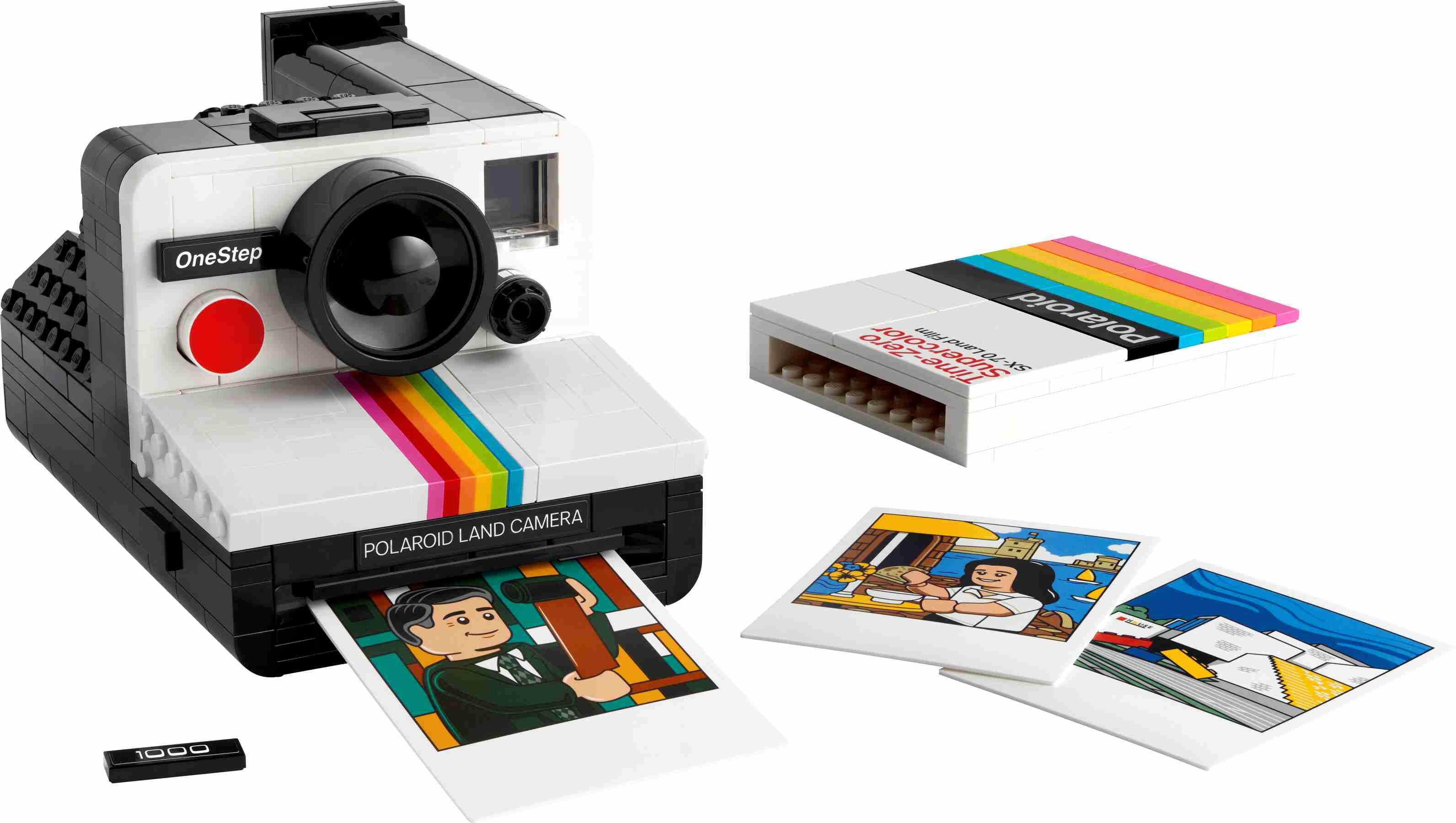 LEGO Ideas Polaroid OneStep SX-70 Sofortbildkamera, Nachbildung, 3 Fotos