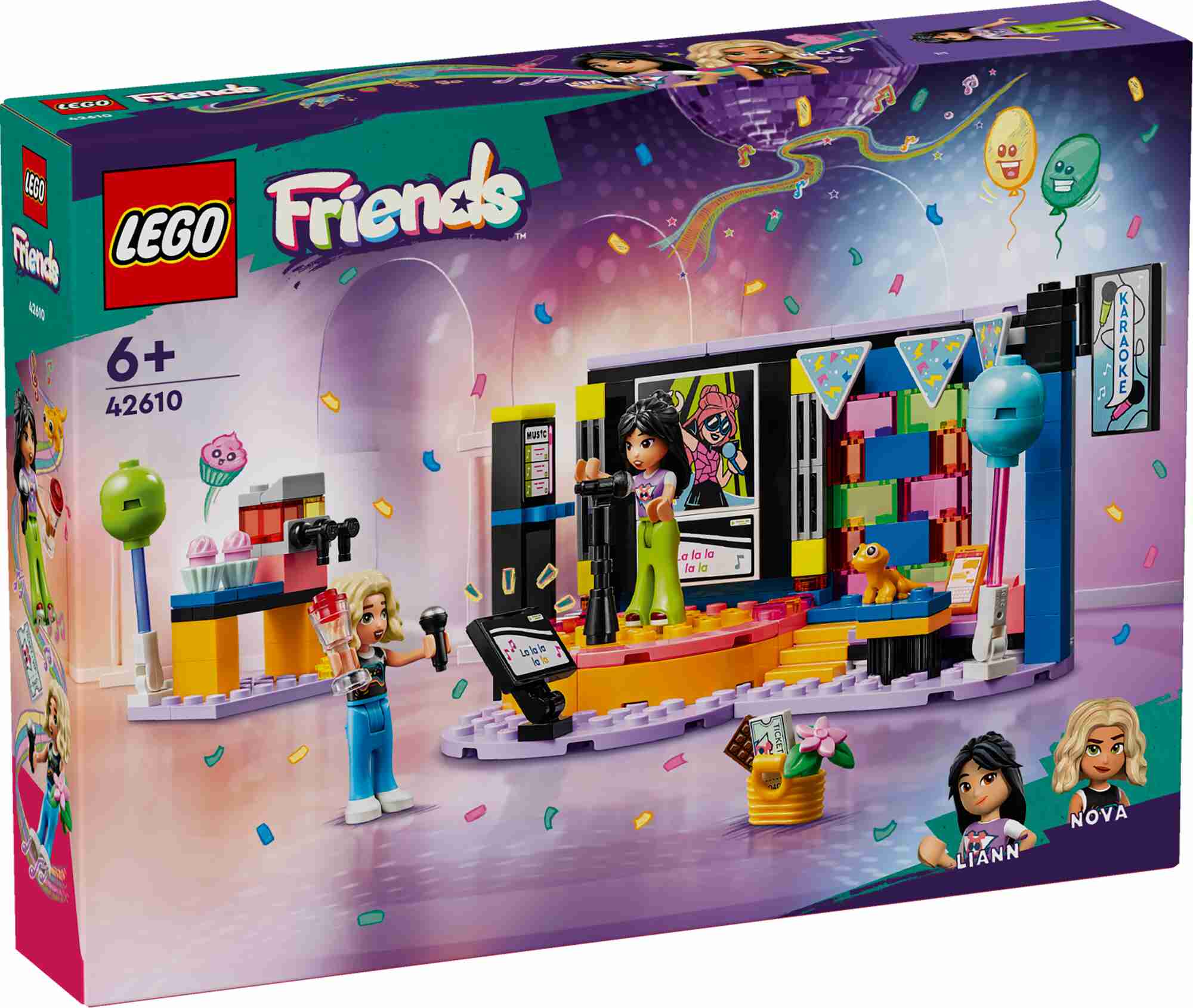 LEGO 42610 Friends Karaoke-Party, 2 Spielfiguren, Gecko, drehbare Bühne