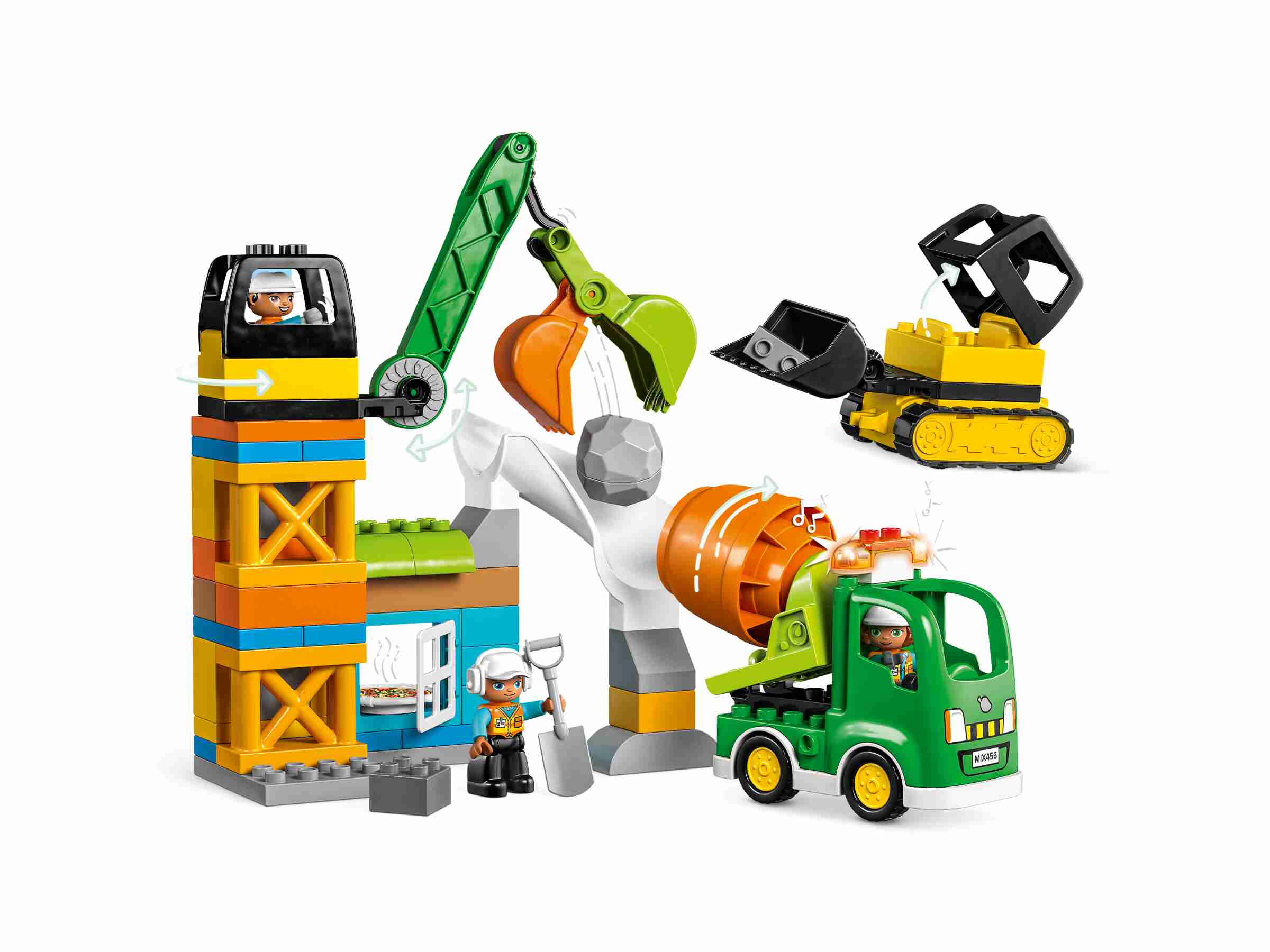 LEGO 10990 DUPLO Baustelle mit Baufahrzeugen, 3 Baufahrzeuge, 3 Bauarbeiter