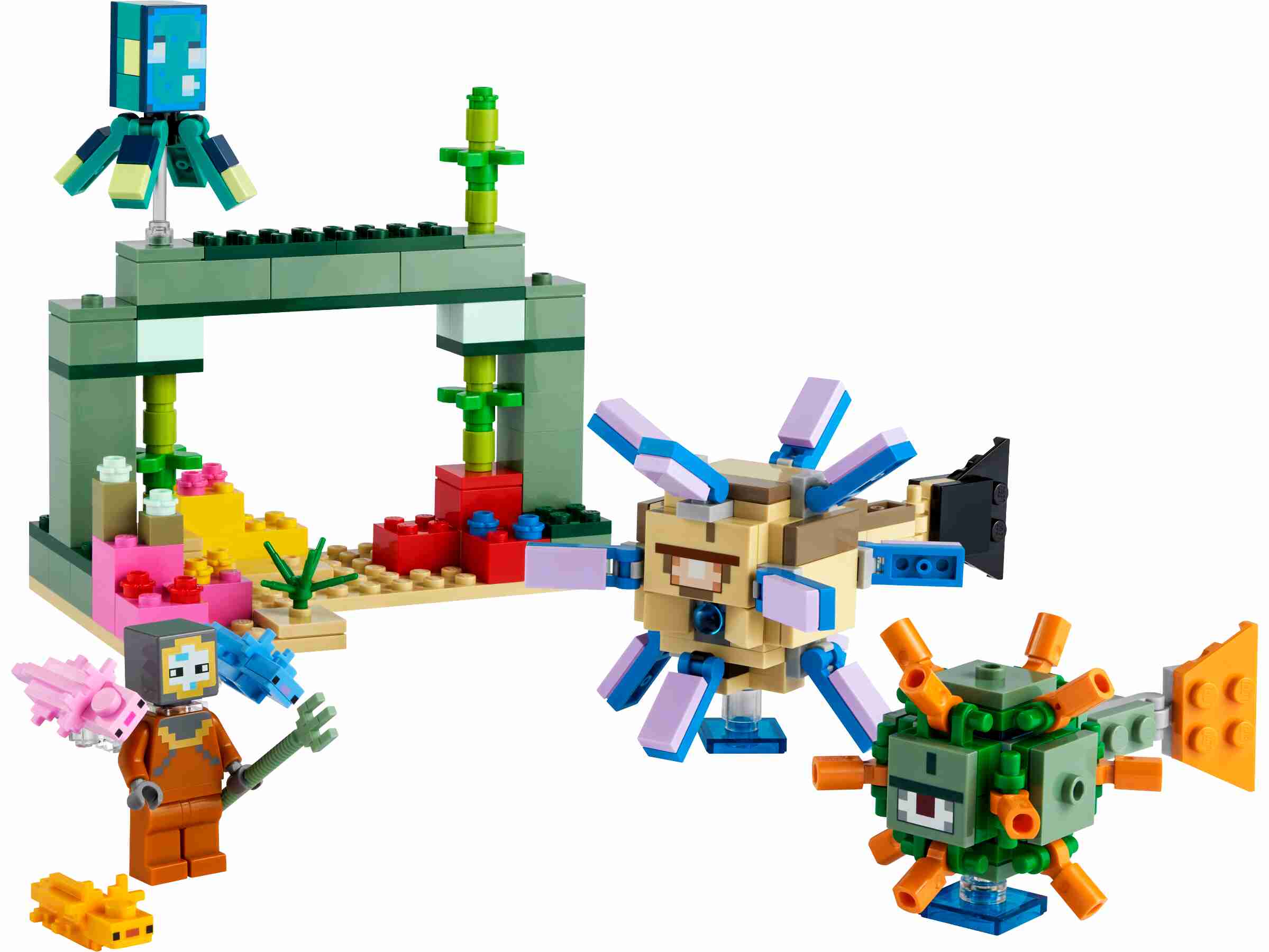 LEGO 21180 Minecraft Das Wächterduell, Ozeanmonument mit Wächtern, 3 Axolotl