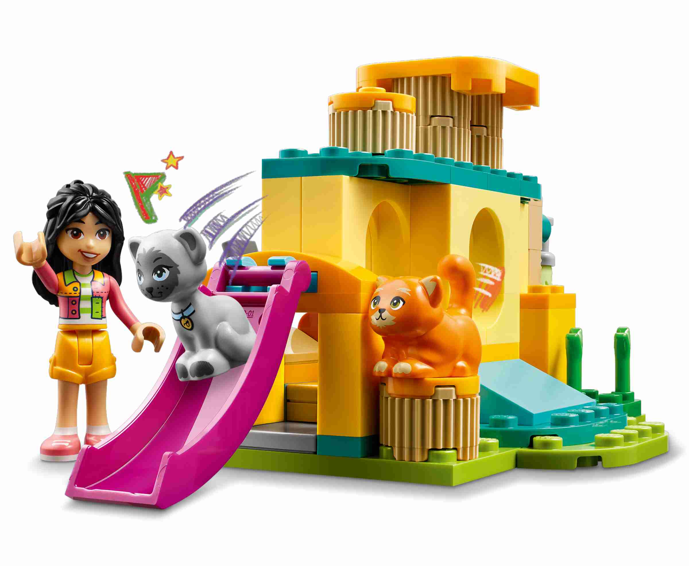 LEGO 42612 Friends Abenteuer auf dem Katzenspielplatz, 2 Spielfiguren, 2 Katzen