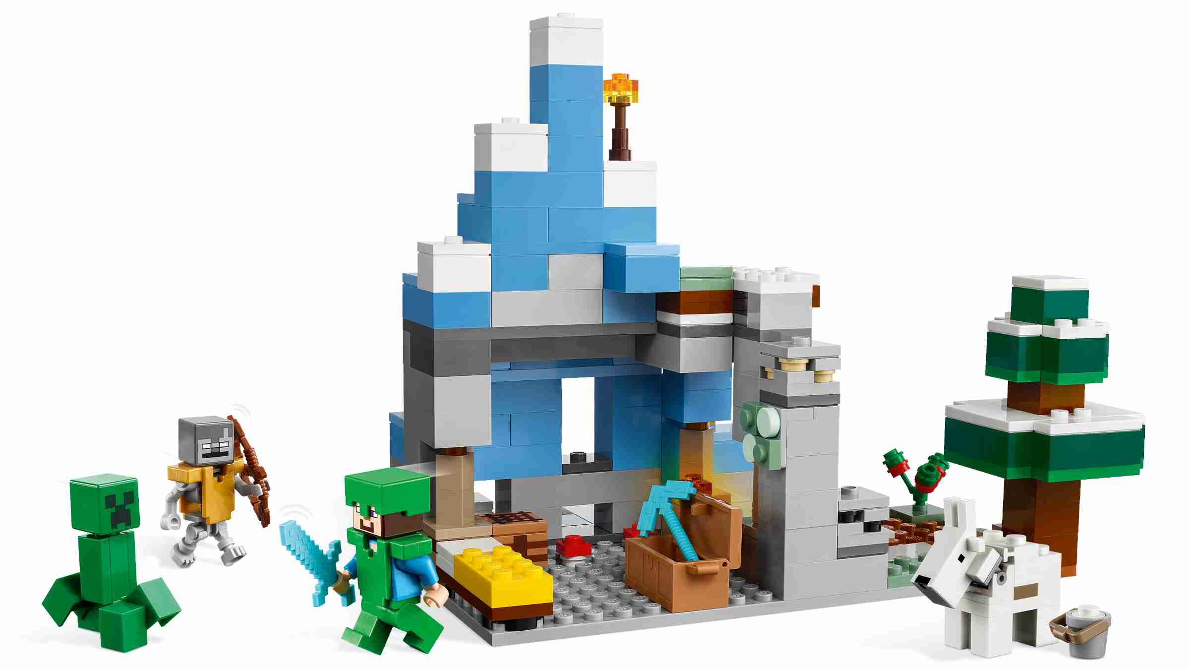 LEGO 21243 Minecraft Die Vereisten Gipfel, Steve, Creeper™, Eiswanderer, Ziege
