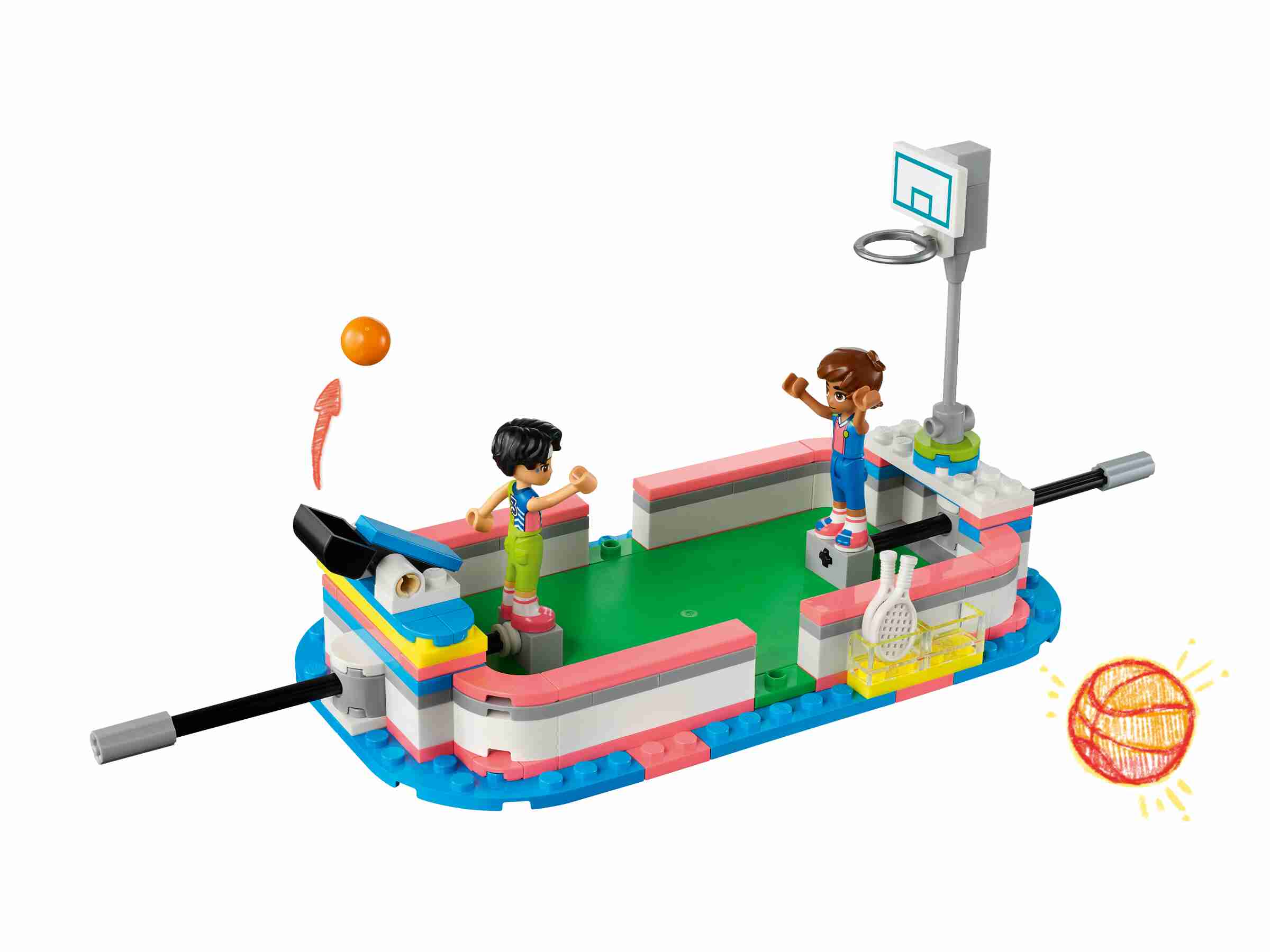 LEGO 41744 Friends Sportzentrum, 4 Spielfiguren, Fußball, Basketball und Tennis