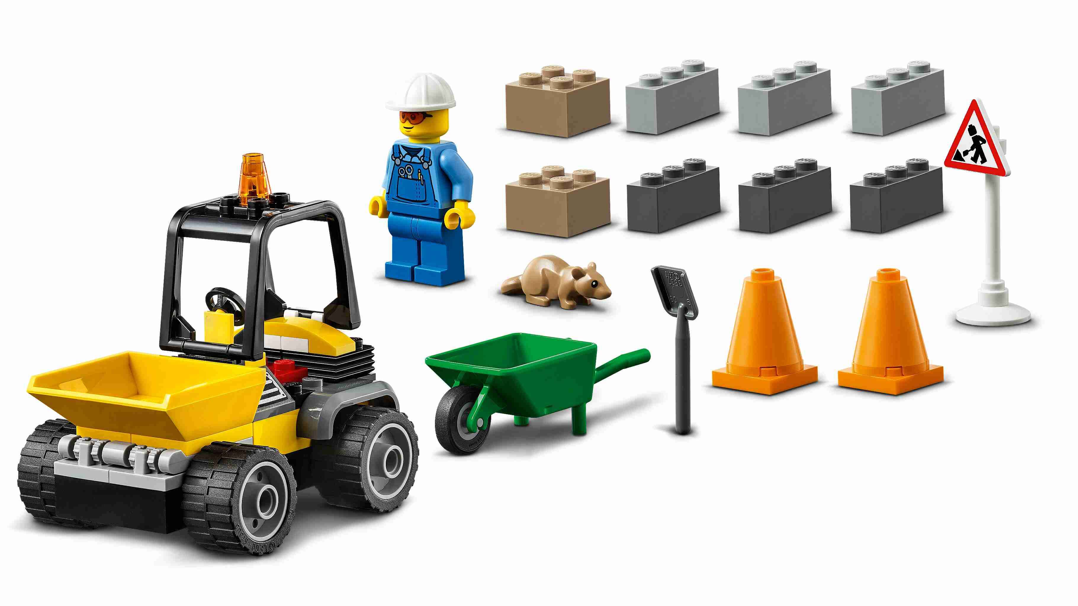 LEGO 60284 City Baustellen-LKW, Straßenarbeiter-Minifigur, Ratte