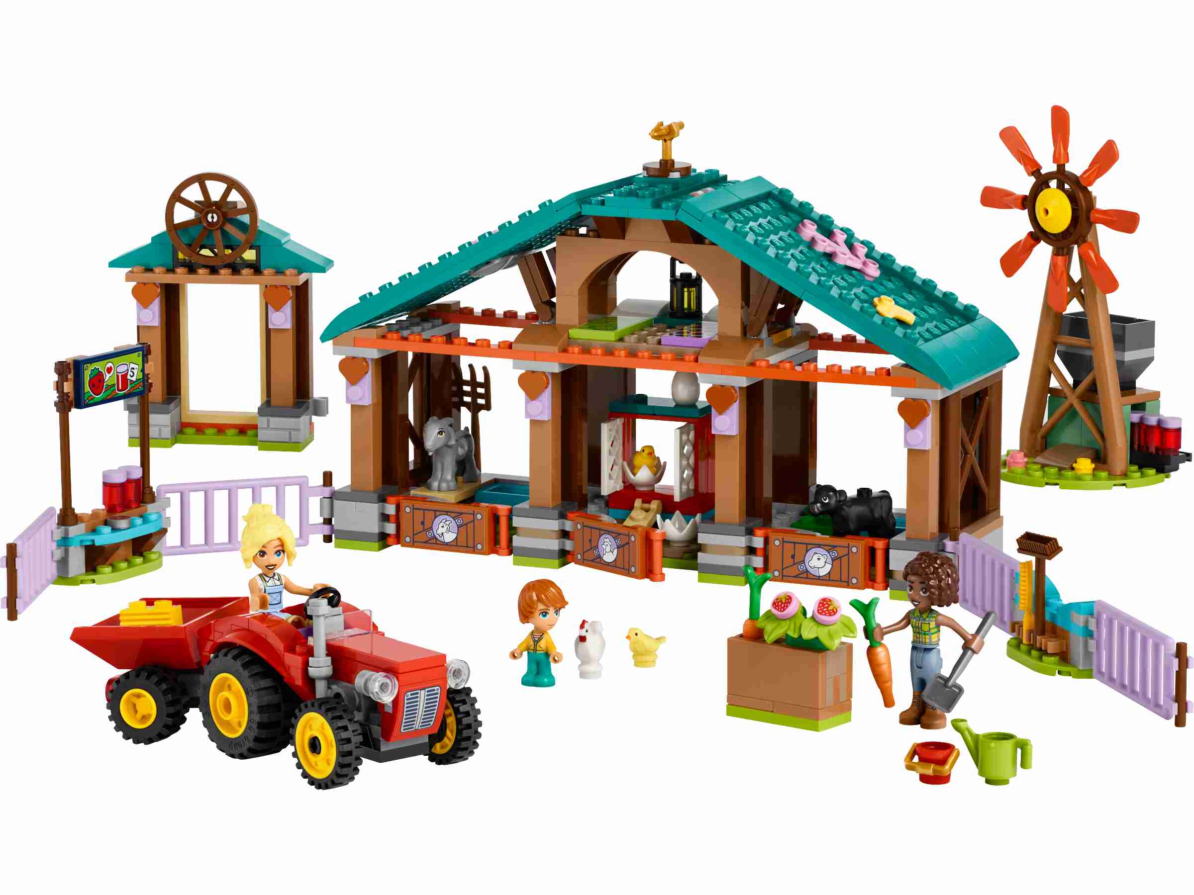 LEGO 42617 Friends Auffangstation für Farmtiere, 3 Spielfiguren und 5 Tiere