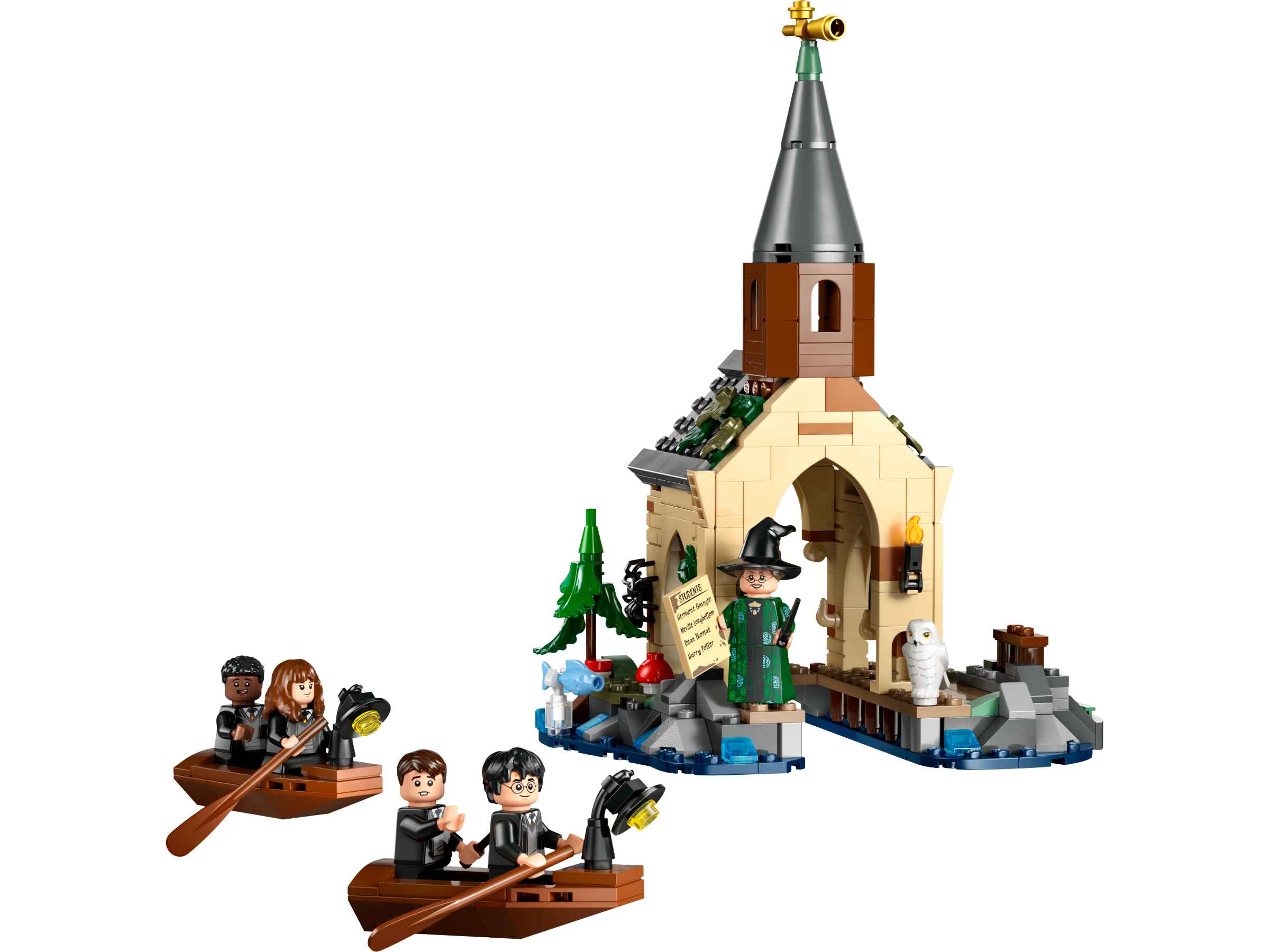 LEGO 76426 Harry Potter Bootshaus von Schloss Hogwarts, 5 Minifiguren, Hedwig