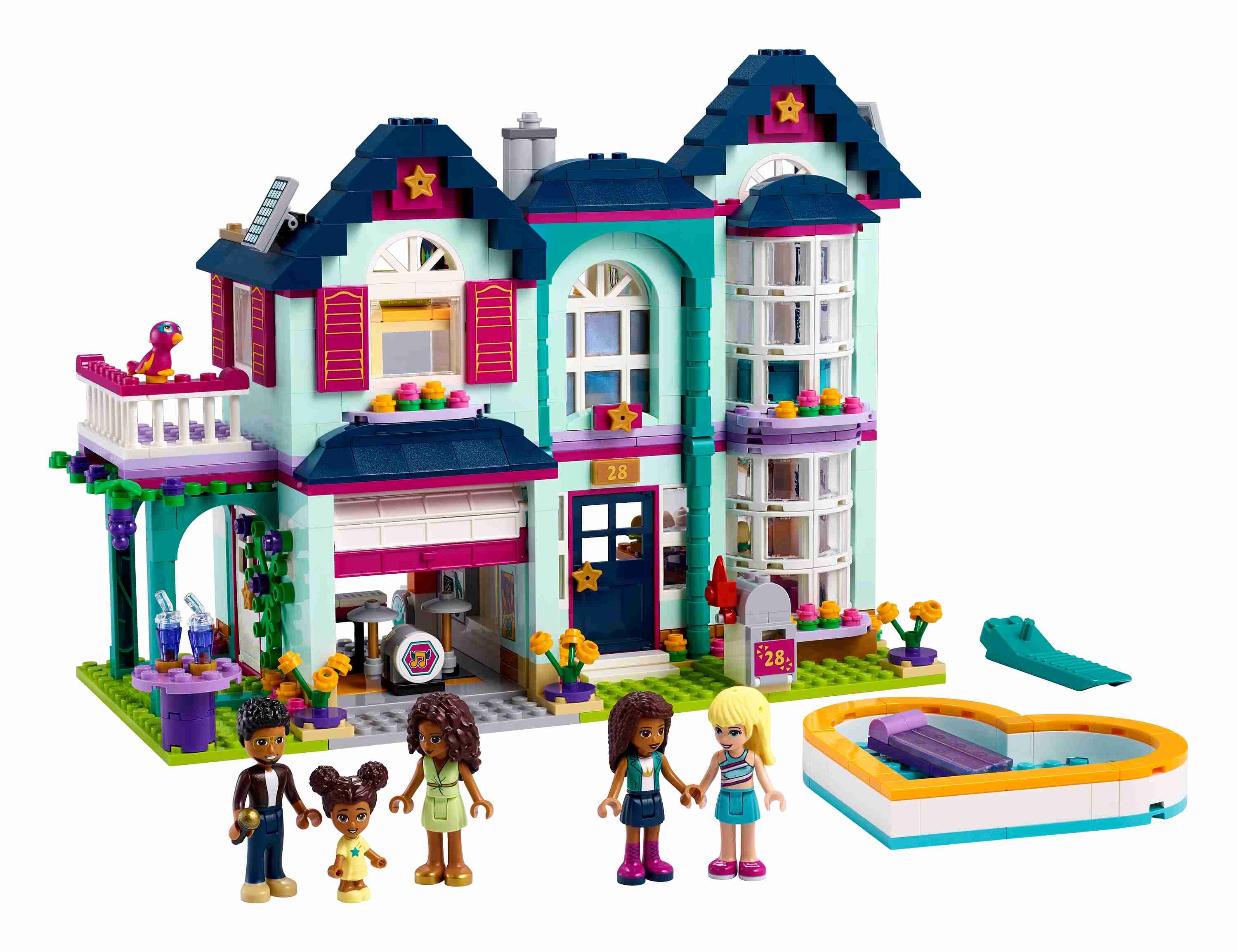 LEGO 41449 Friends Andreas Haus Set, Puppenhaus mit Schwimmbad und Musikstudio