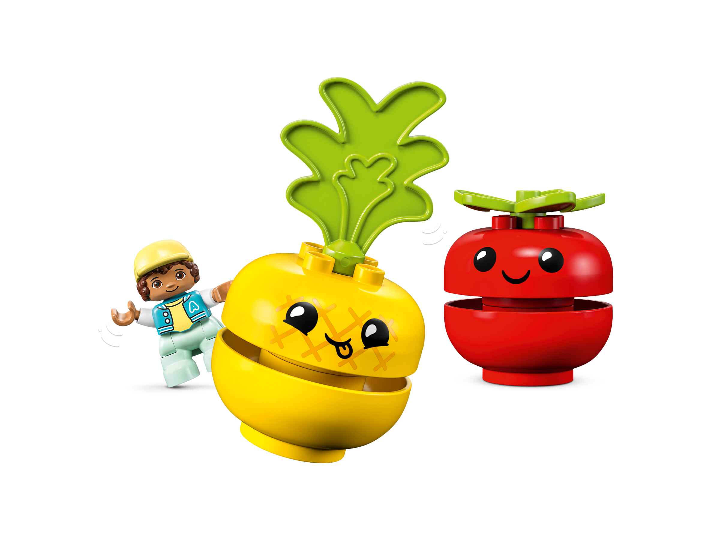 LEGO 10982 DUPLO My First Obst- und Gemüse-Traktor, 3 Anhänger, Landwirt