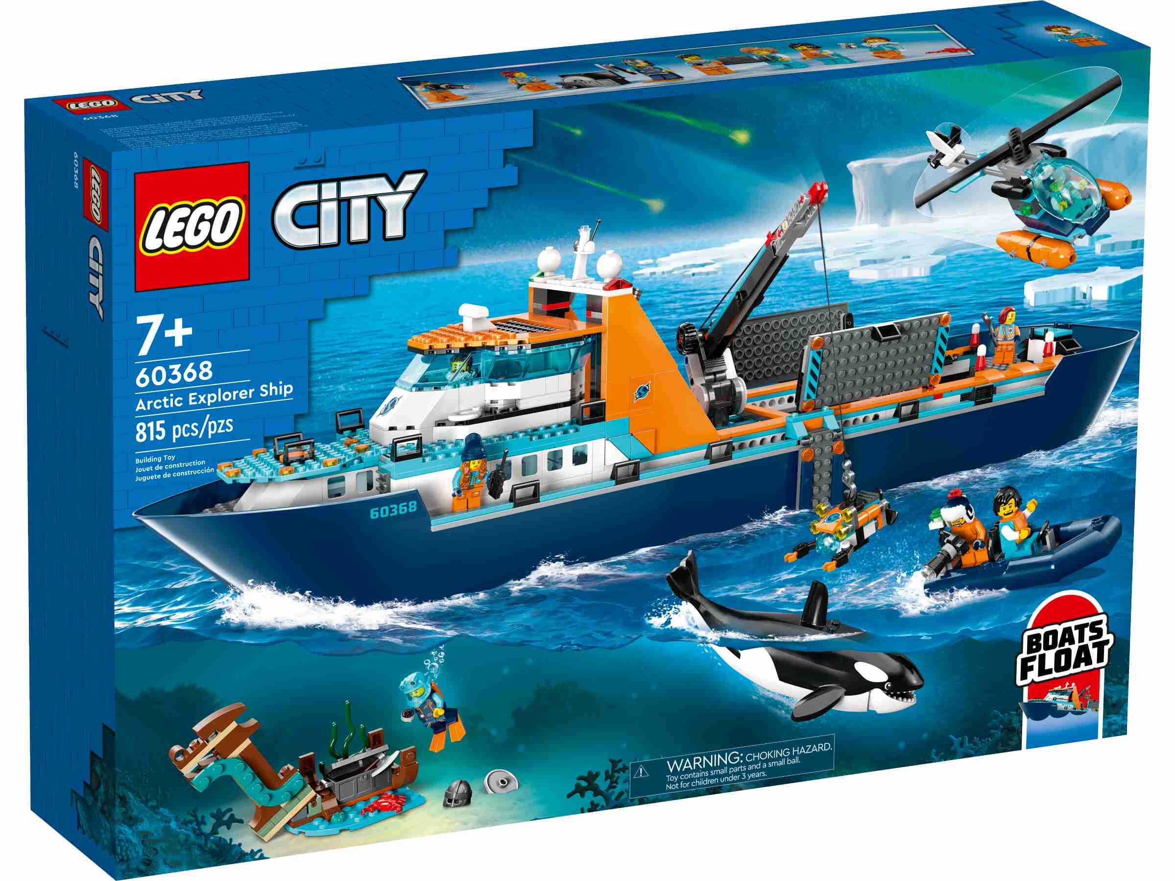 LEGO 60368 City Arktis-Forschungsschiff, 7 Minifiguren, Schwertwal, Hubschrauber