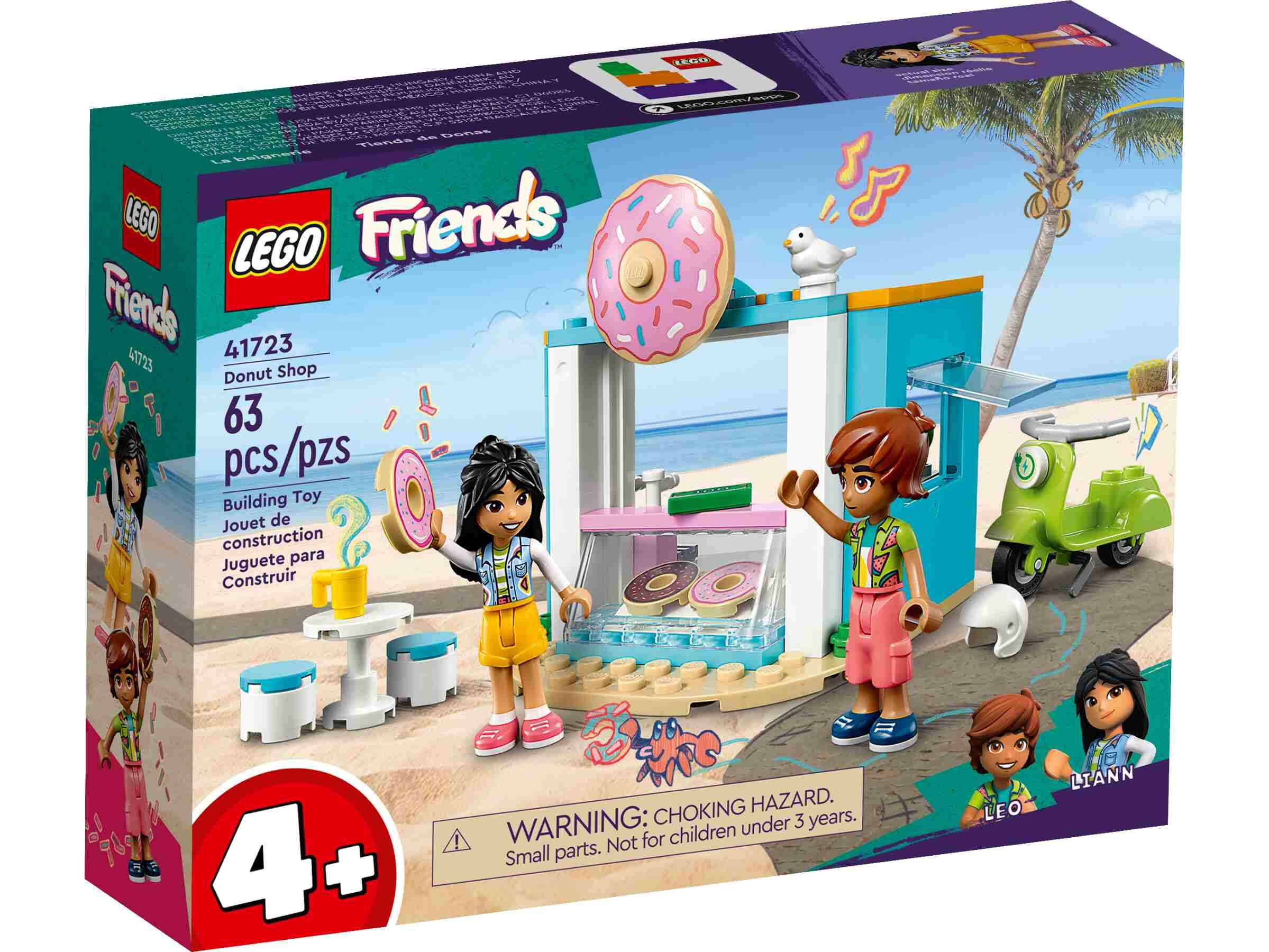 LEGO 41723 Friends Donut-Laden, Spielfiguren Liann und Leo, Roller