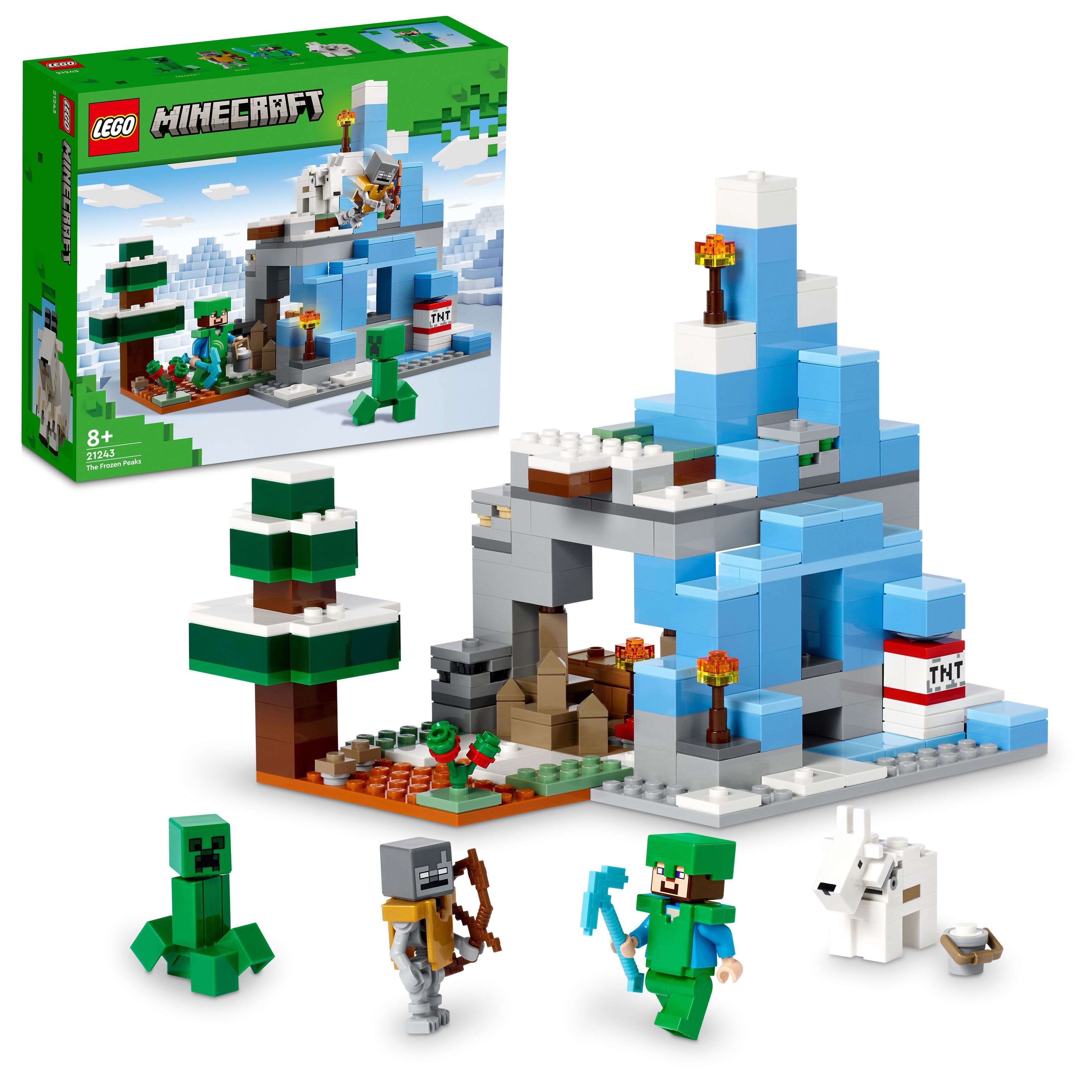 LEGO 21243 Minecraft Die Vereisten Gipfel, Steve, Creeper™, Eiswanderer, Ziege