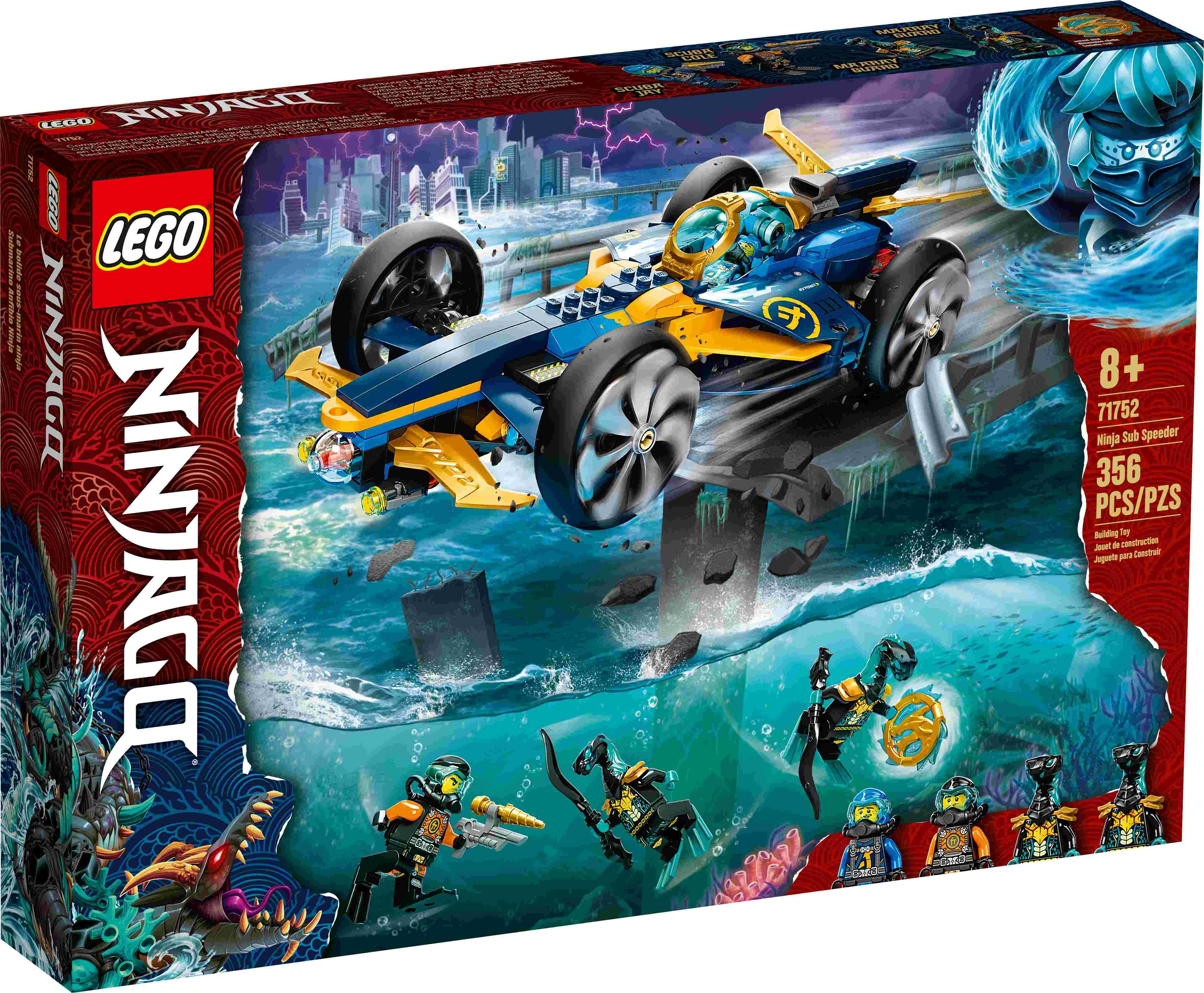 LEGO 71752 NINJAGO Ninja-Unterwasserspeeder, U-Boot-Set, 4 Ninja Mini Figuren