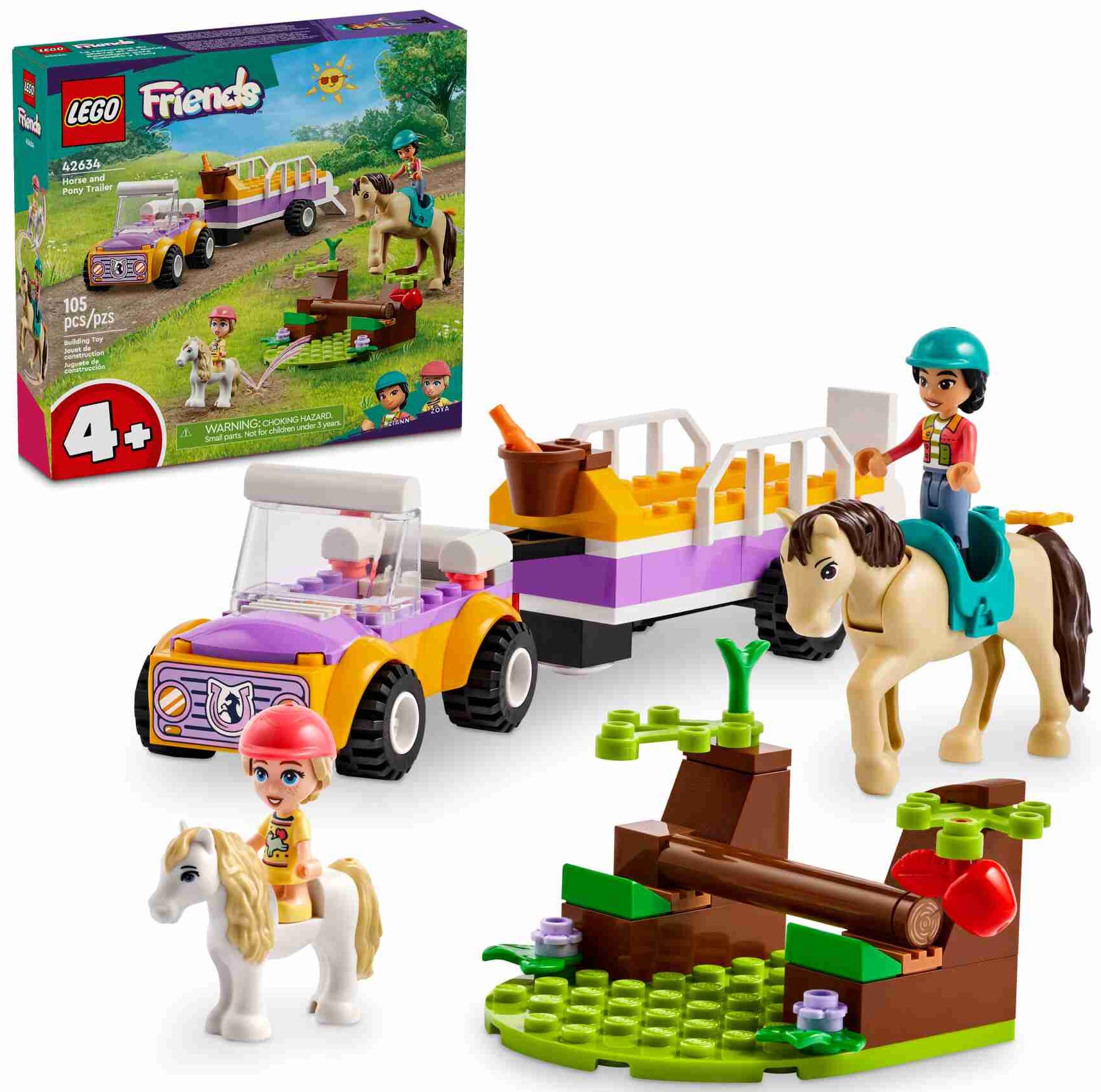 LEGO 42634 Friends Pferde- und Pony-Anhänger, 2 Spielfiguren, Pferd und Pony