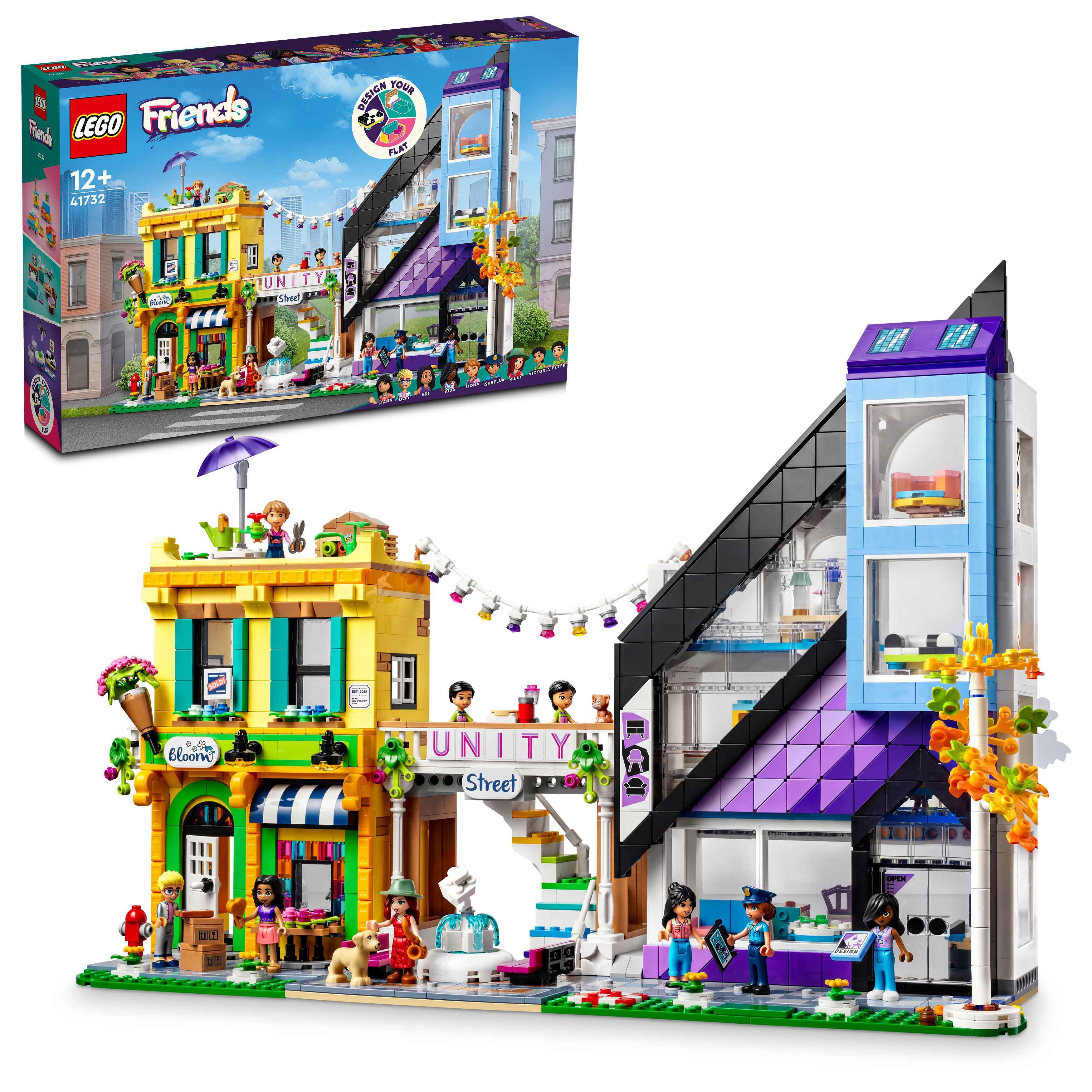 LEGO 41732 Friends Stadtzentrum, 9 Charaktere, 2 Tierfiguren, Blumenladen