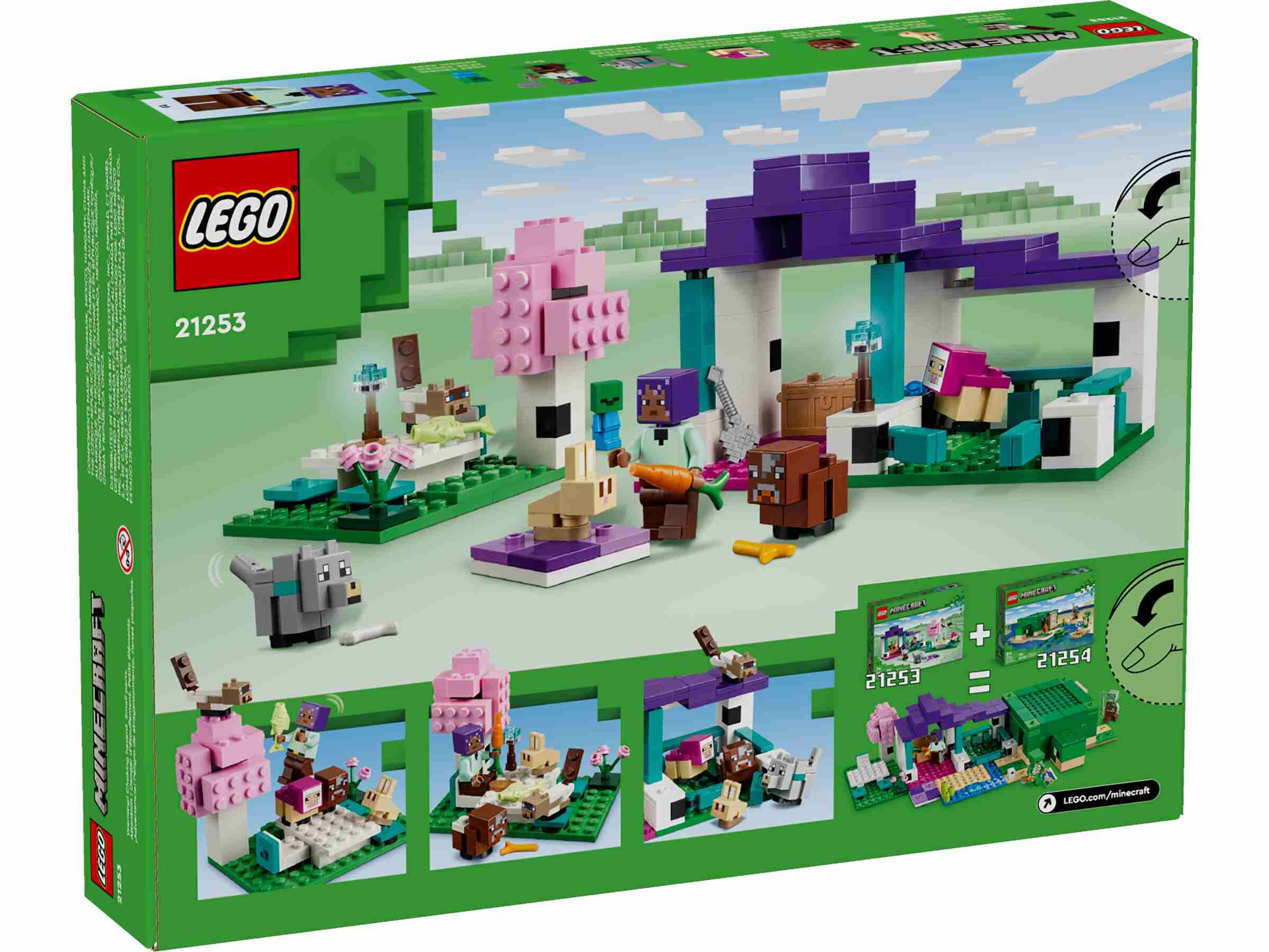 LEGO 21253 Minecraft Das Tierheim, 6 Minecraft-Tiere, 3 Bereiche, Efe