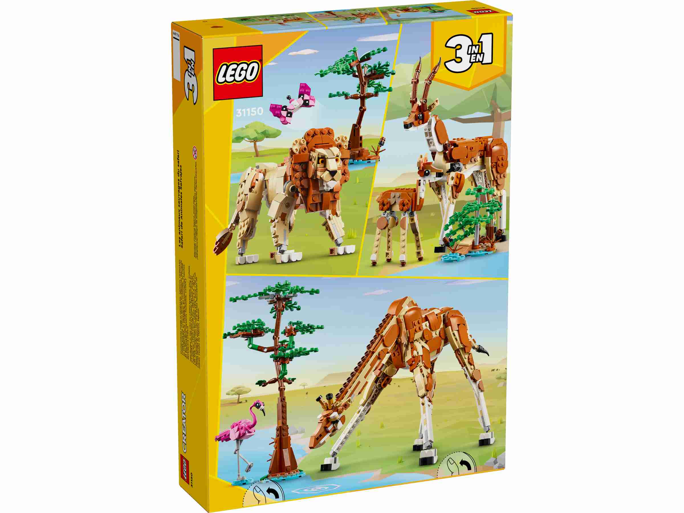 LEGO 31150 Creator 3-in-1 Tiersafari, Giraffe mit Flamingo, 2 Gazellen oder Löwe