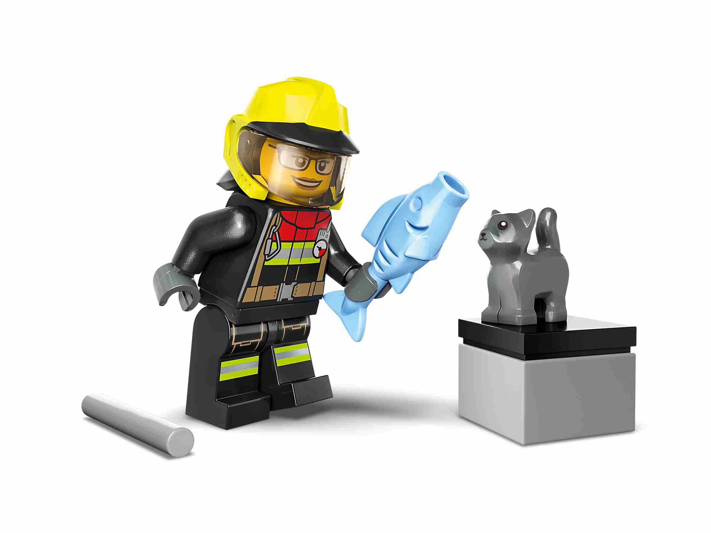 LEGO 60393 City Feuerwehr-Pickup, Feuerwehrmann-Minifigur und Katze
