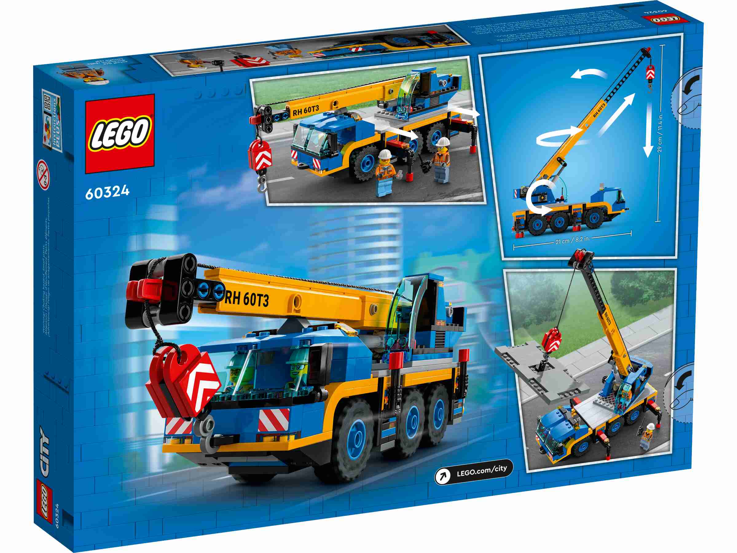 LEGO 60324 City Geländekran, Mobilkran, LKW-Spielzeug, Baufahrzeug Bauset