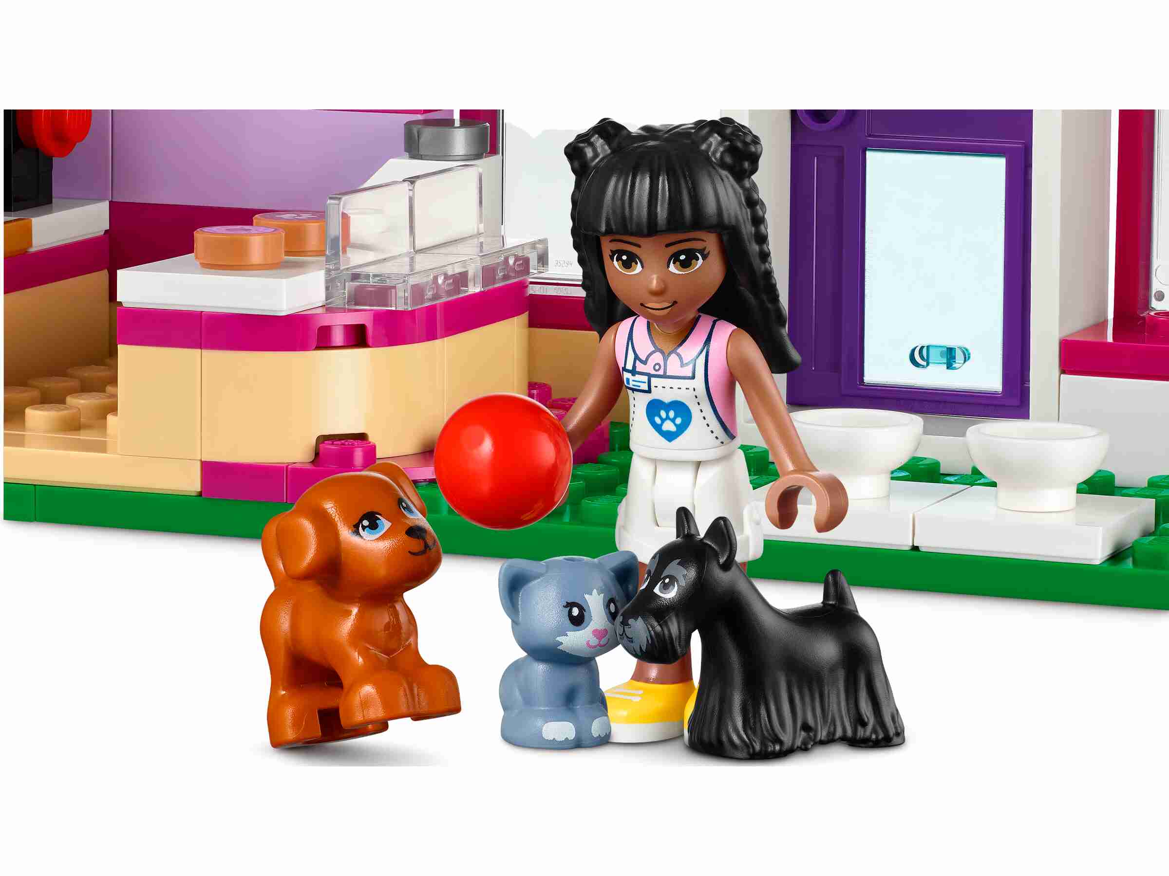 LEGO 41699 Friends Tieradoptionscafé, 2 Spielfiguren, 3 Tiere, Lastenfahrrad