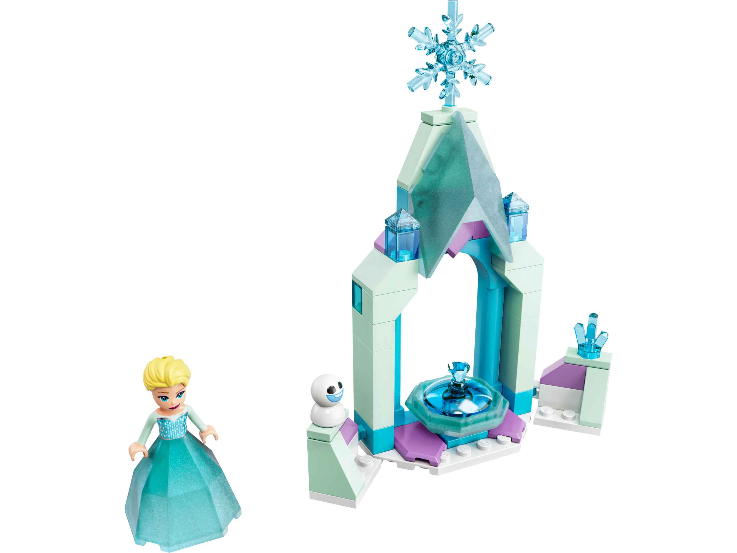LEGO 43199 Disney - Elsas Schlosshof, Die Eiskönigin 2, Mini-Schneemann, Elsa