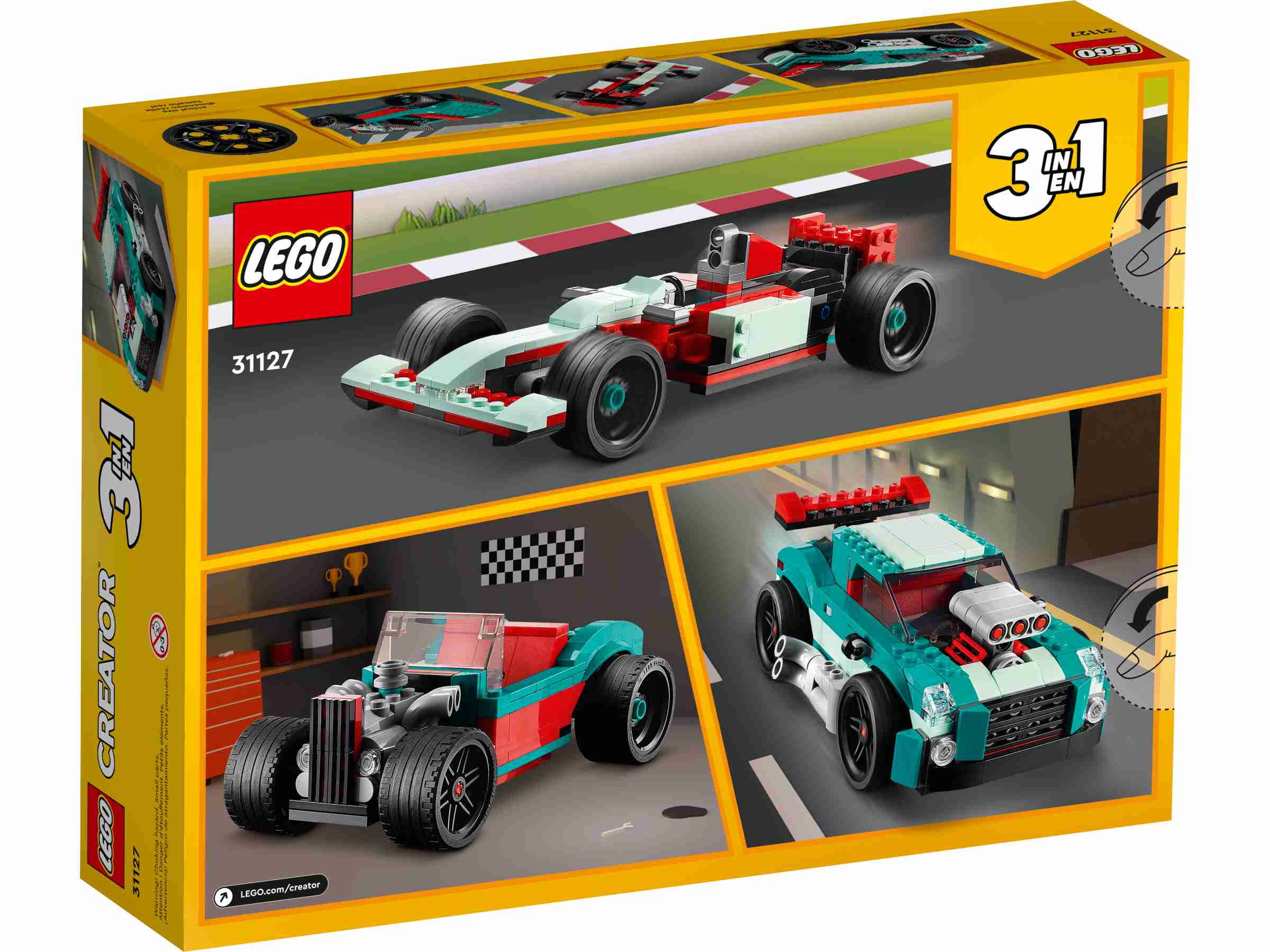 LEGO 31127 Creator 3-in-1 Straßenflitzer, Rennwagen oder Hot  Rod
