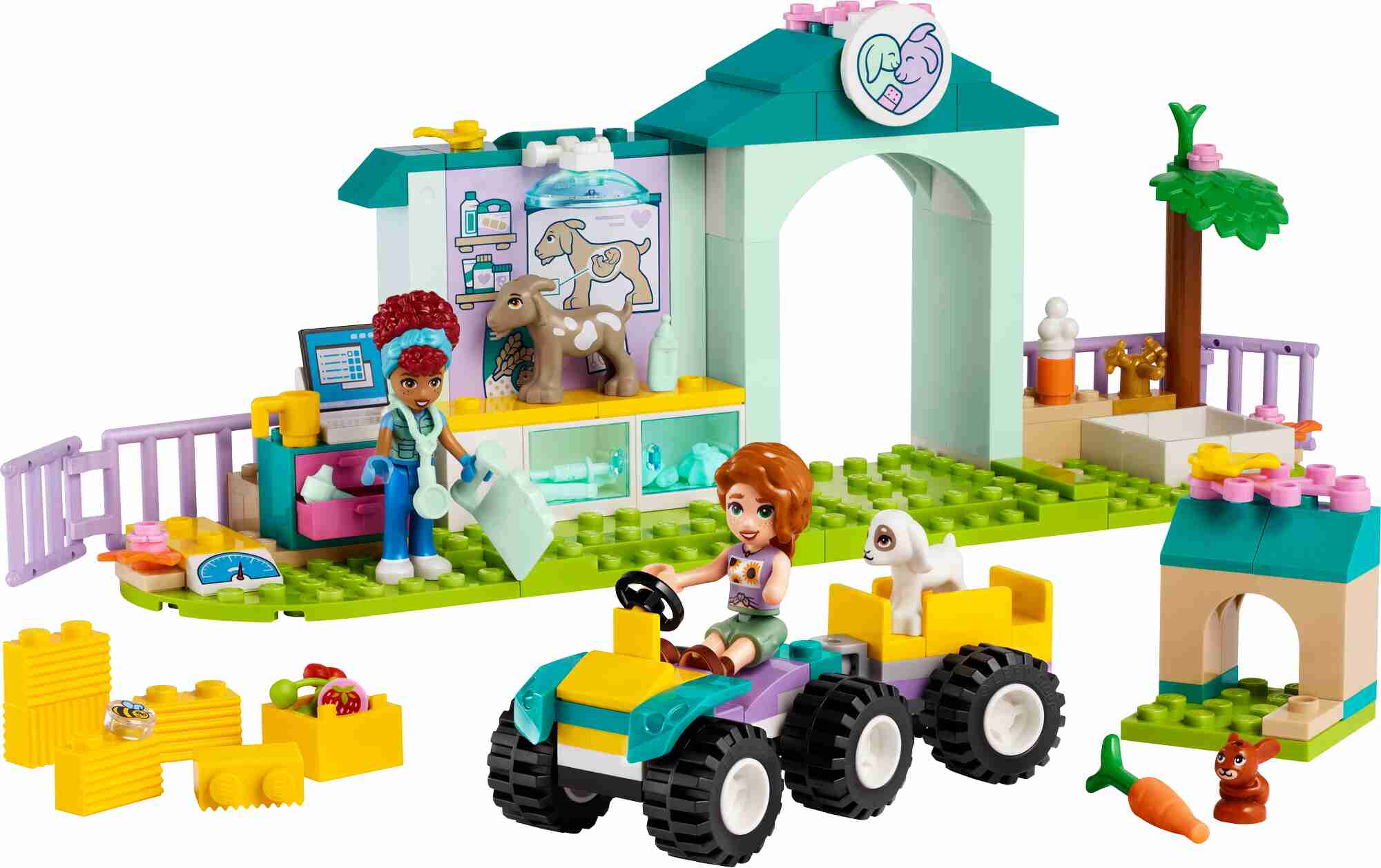 LEGO 42632 Friends Farmtierklinik, 2 Spielfiguren, 3 Tiere und Zubehör