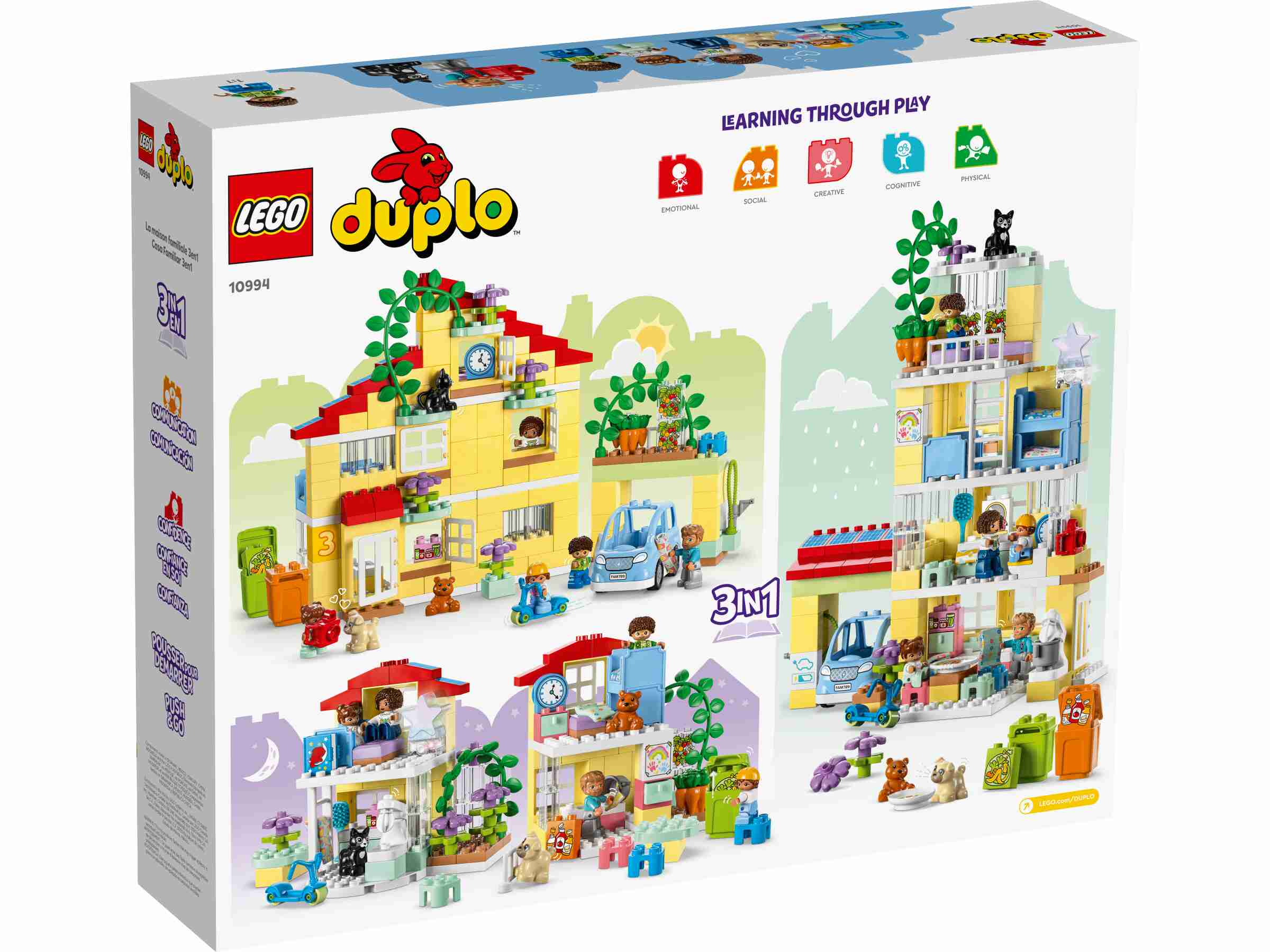 LEGO 10994 DUPLO 3-in-1-Familienhaus, 7 Minifiguren, Garten, Elektroauto