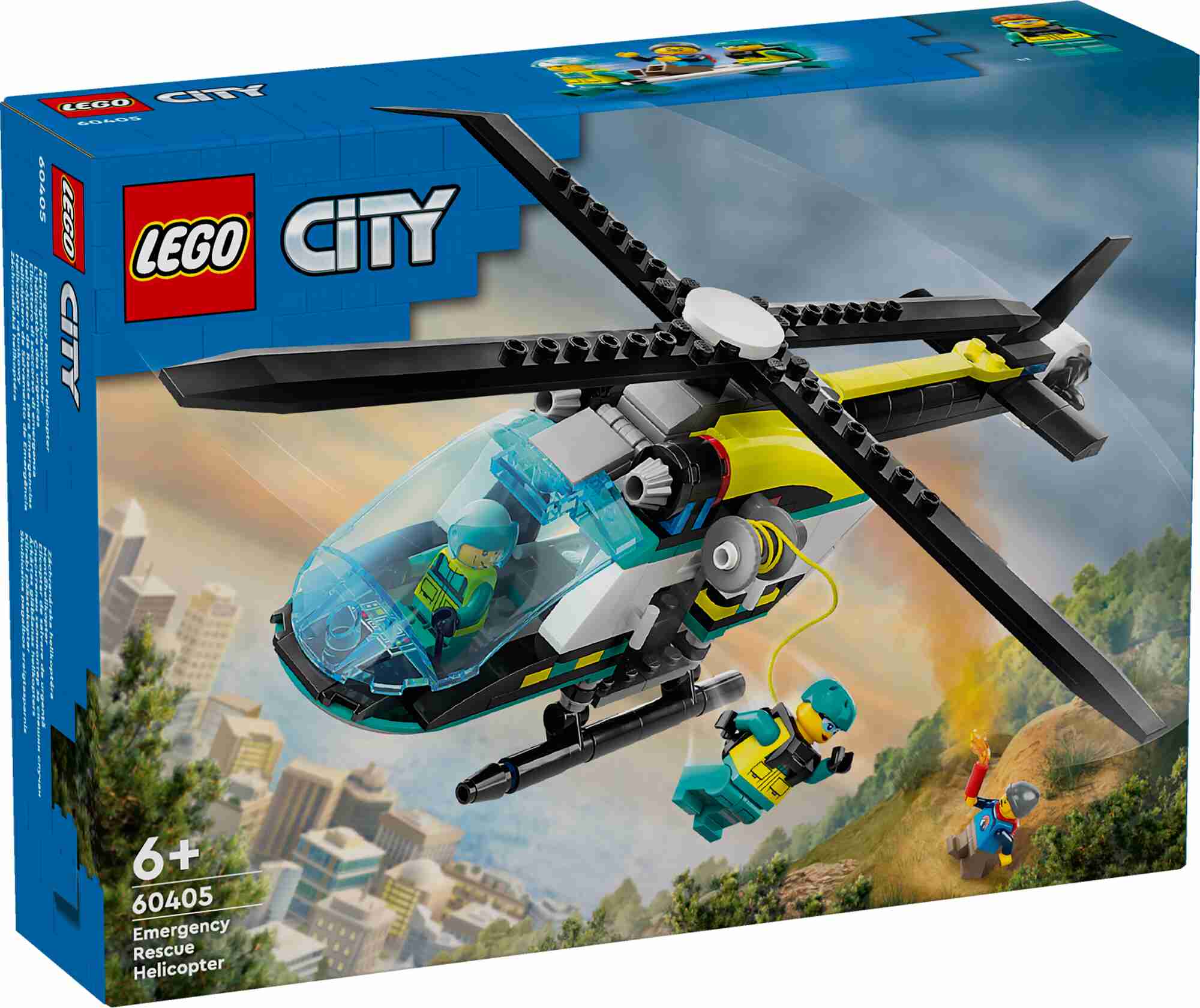 LEGO 60405 City Rettungshubschrauber, 3 Minifiguren, Laderaum, Seilwinde