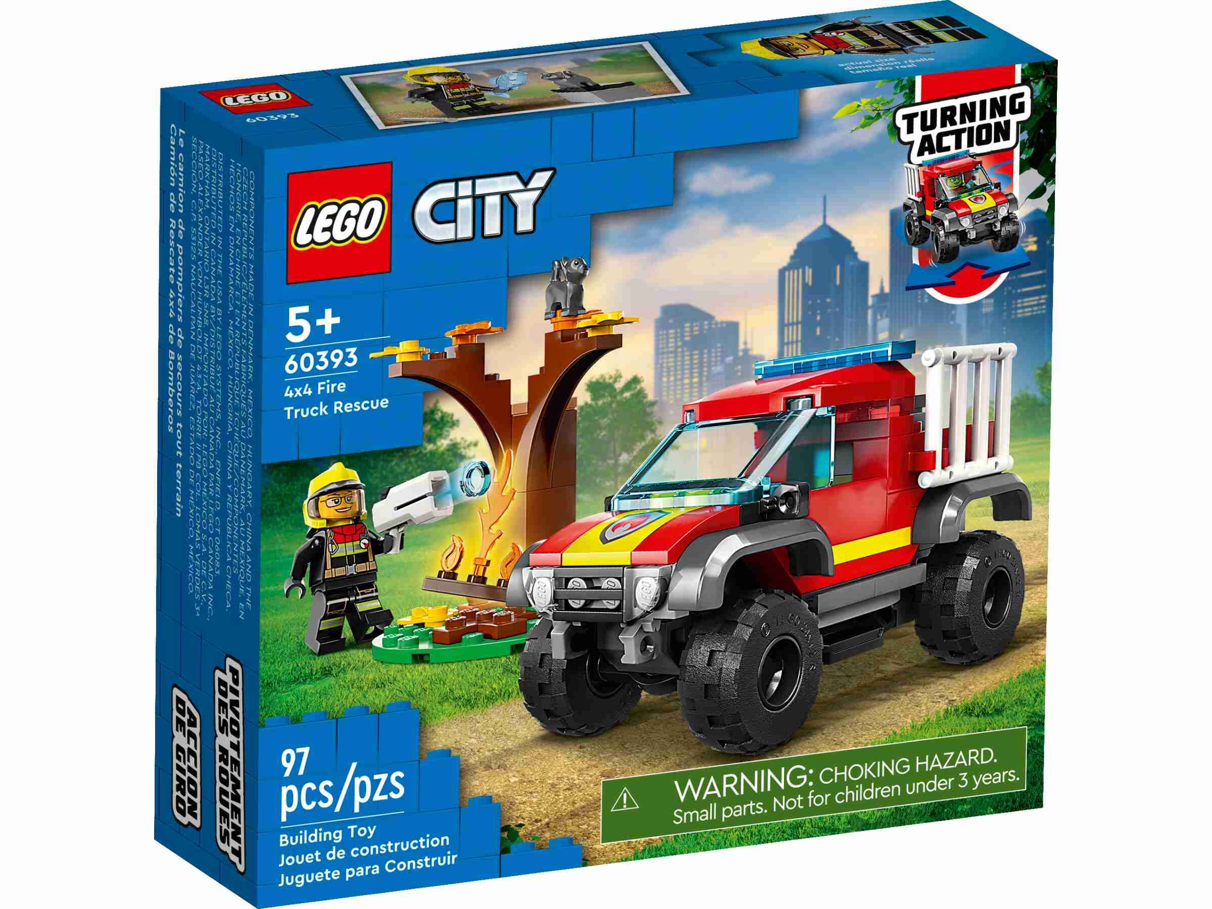 LEGO 60393 City Feuerwehr-Pickup, Feuerwehrmann-Minifigur und Katze