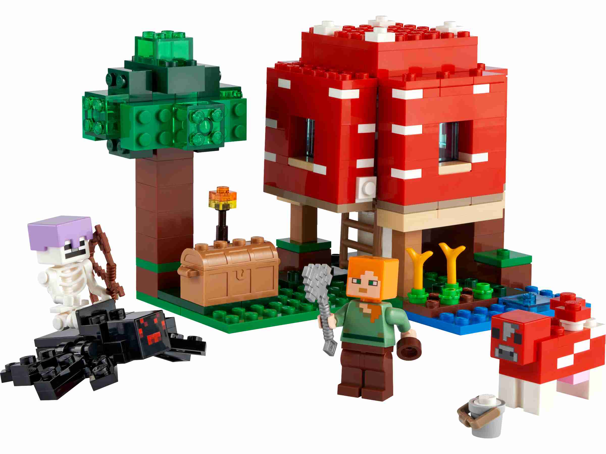 LEGO 21179 Minecraft Das Pilzhaus, mit Alex, Mooshroom & Spinnenreiter