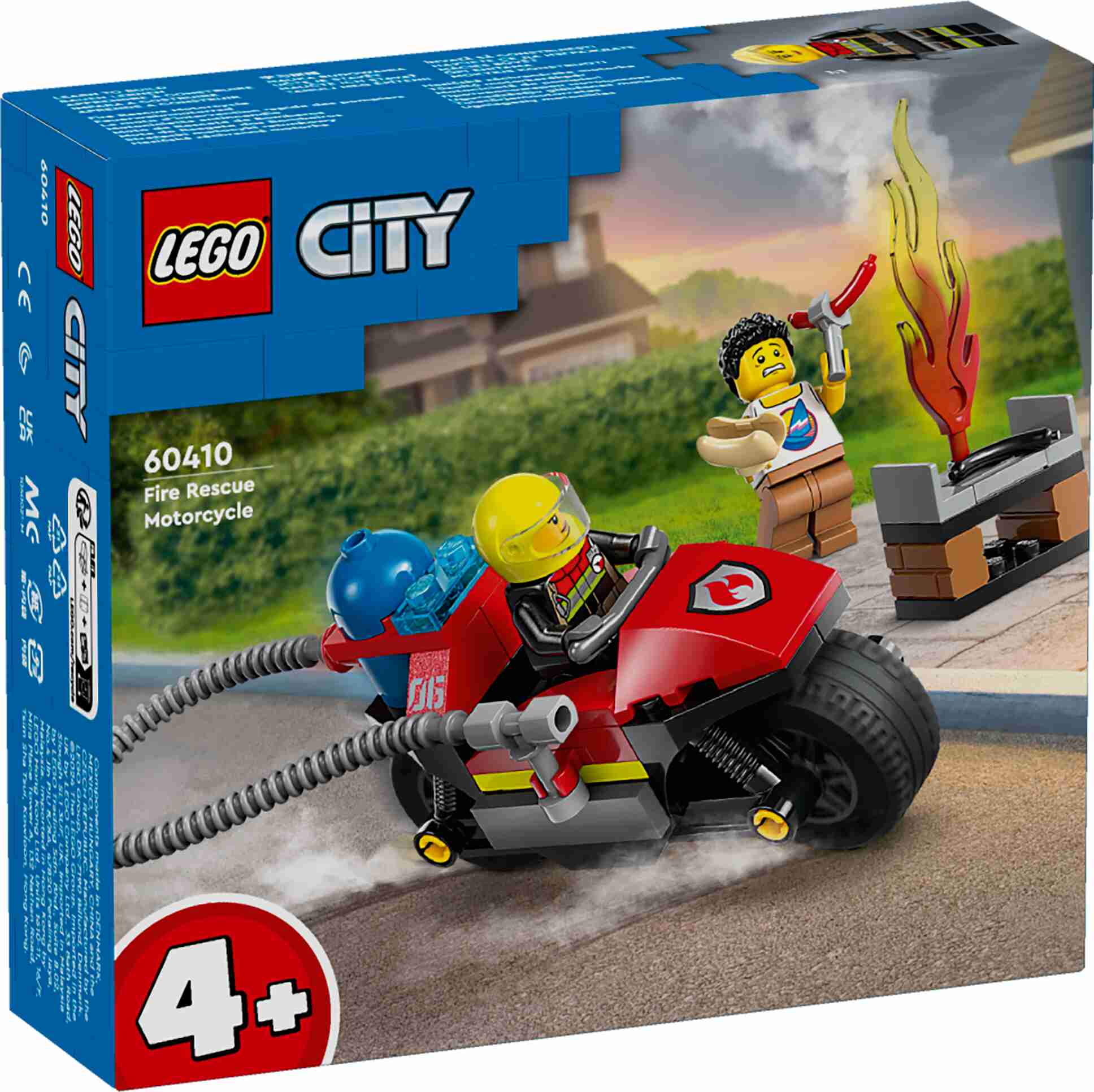LEGO 60410 City Feuerwehrmotorrad, lodernder Grill, 2 Minifiguren