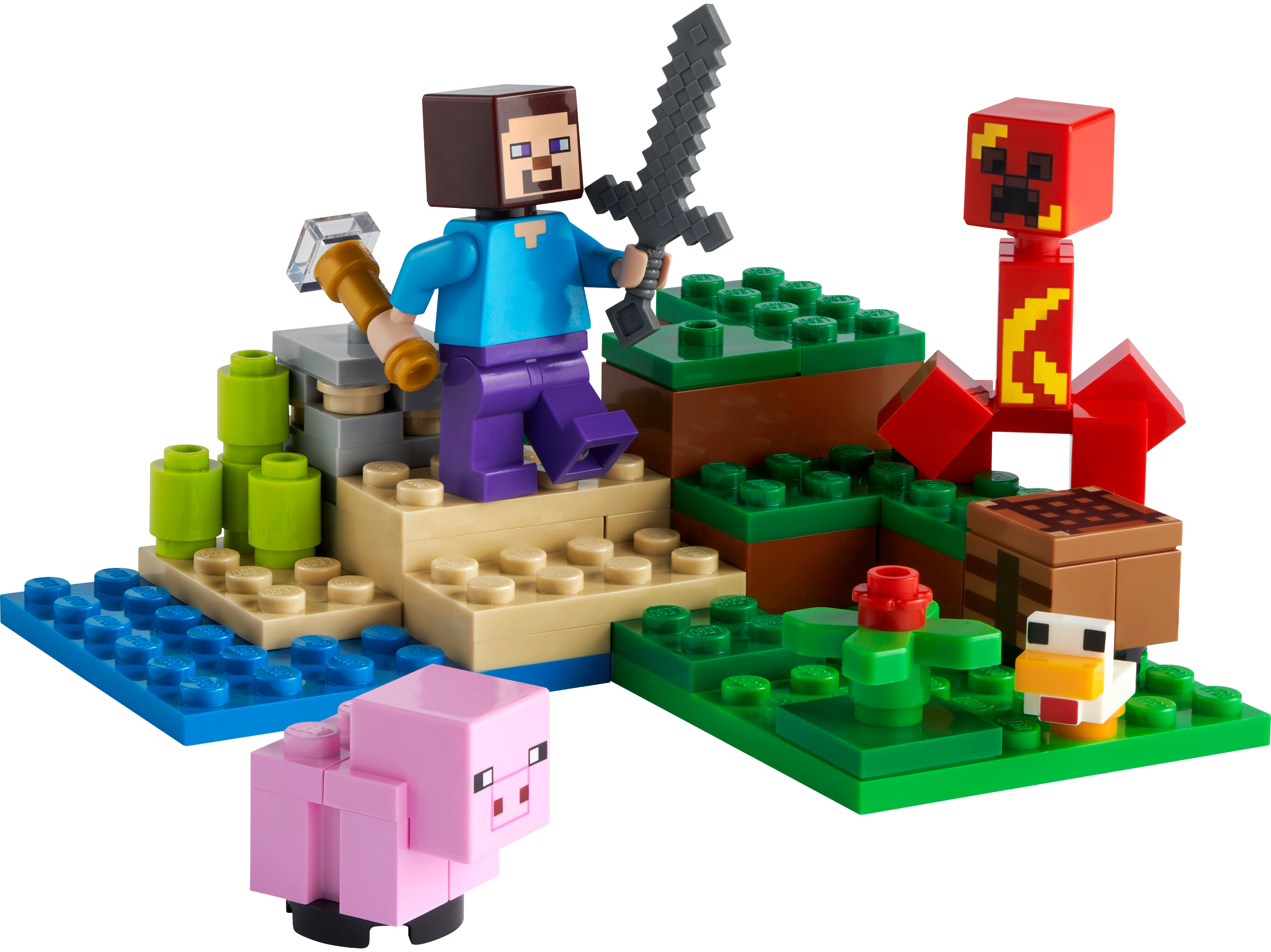 LEGO 21177 Minecraft Der Hinterhalt des Creeper, Set, Steve, Schweinchen, Küken