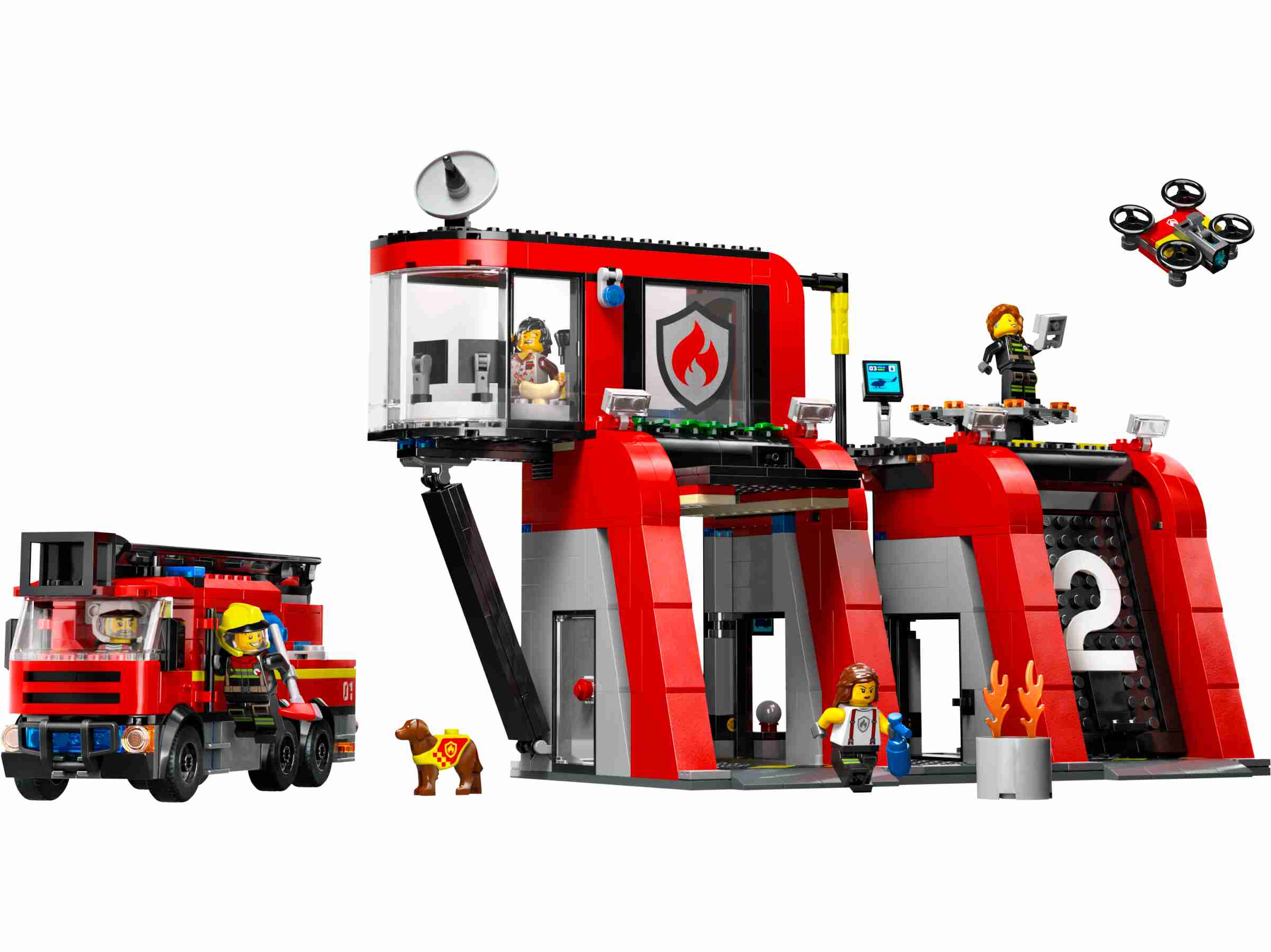 LEGO 60414 City Feuerwehrstation mit Drehleiterfahrzeug, 5 Feuerwehrmänner
