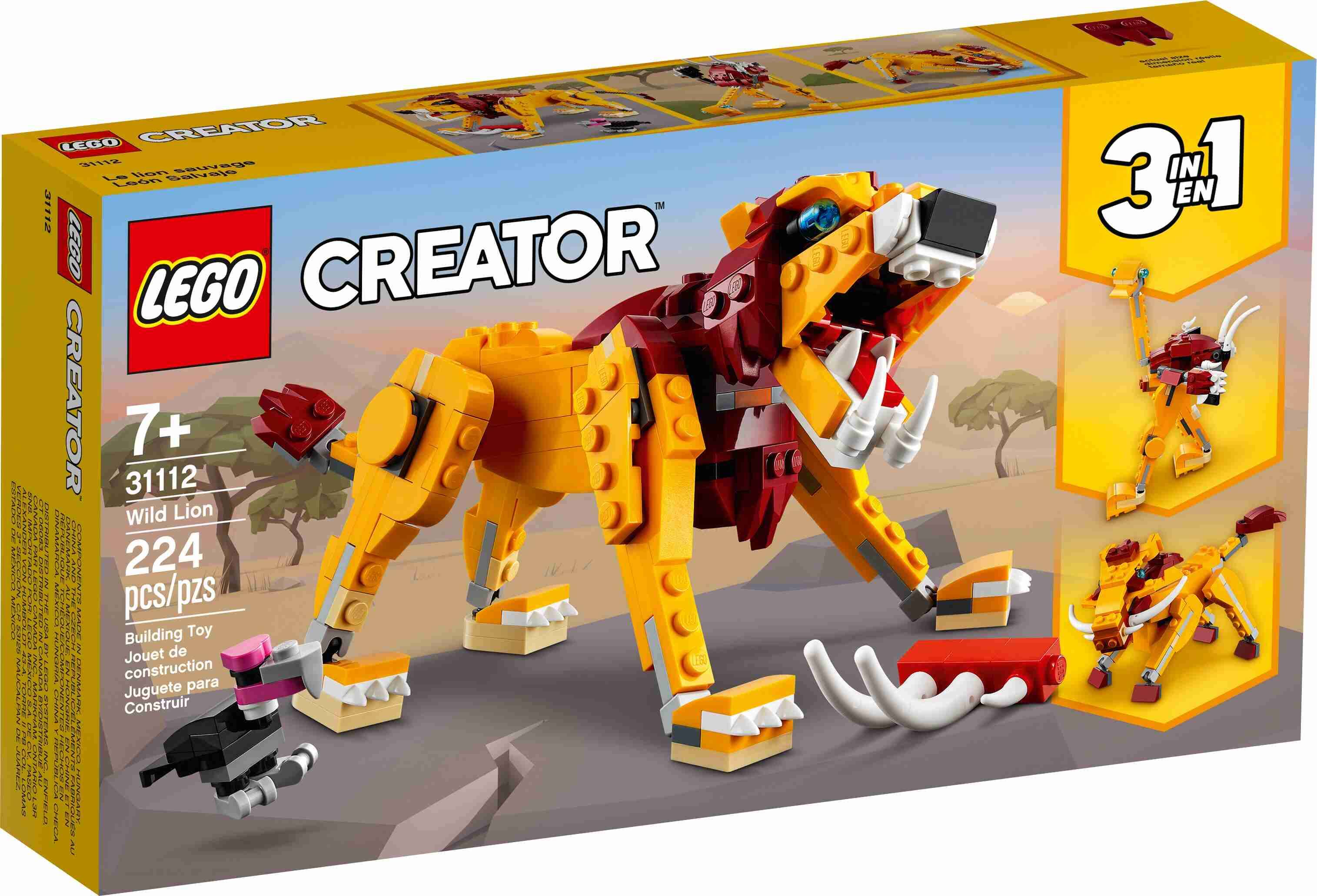 LEGO 31112 Creator 3-in-1 Wilder Löwe, Strauß oder Warzenschwein, enthält Geier