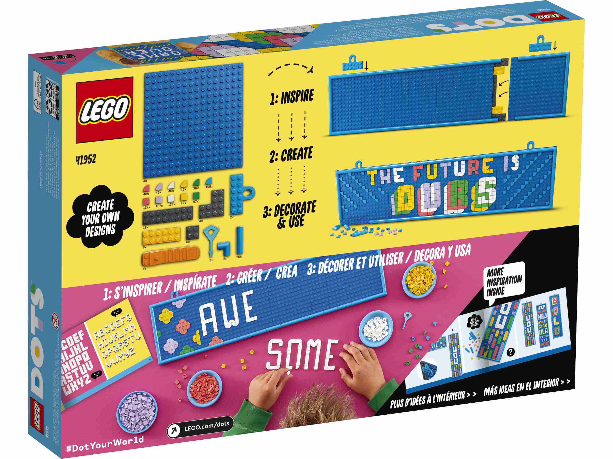 LEGO 41952 DOTS Großes Message-Board, vier 16x16 Platten, 2 Aufhänger, Rahmen