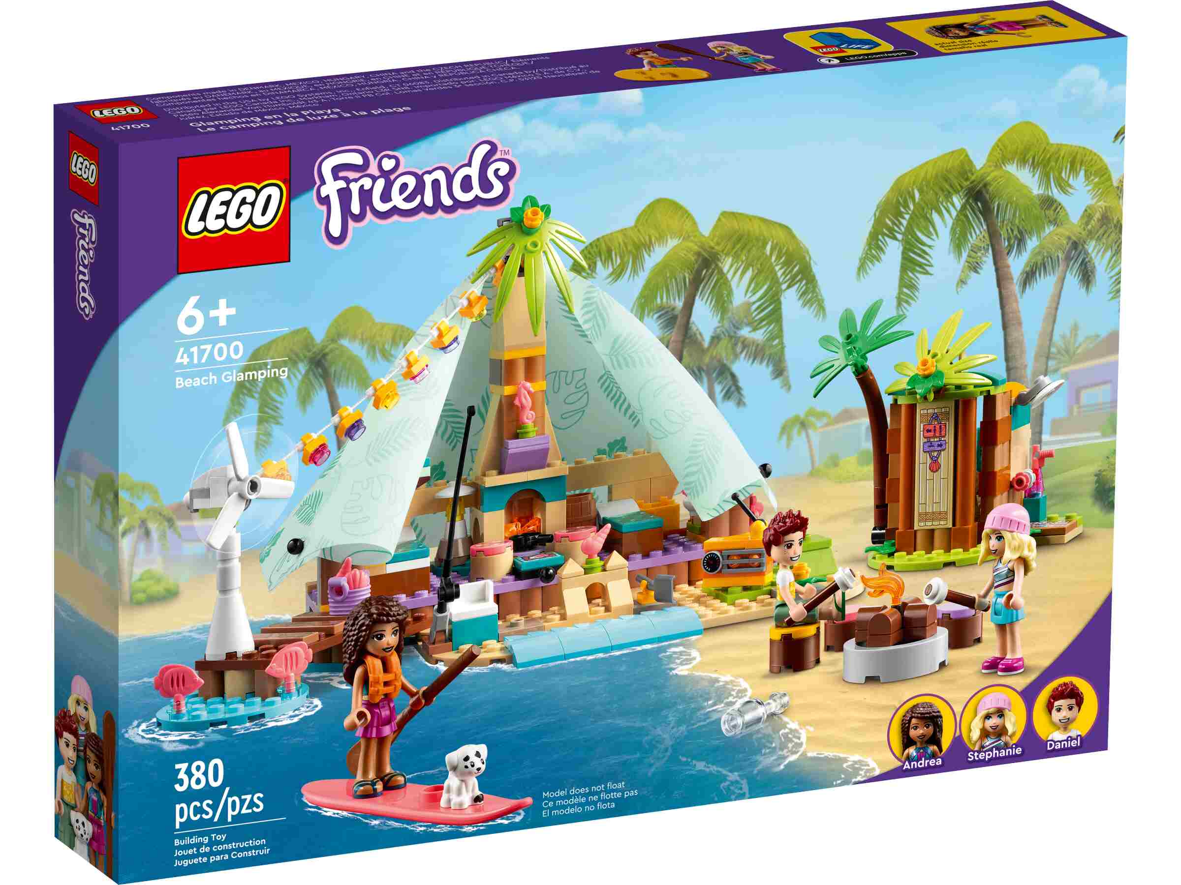 LEGO 41700 Friends Glamping am Strand, mit 3 Mini-Puppen und Zubehör