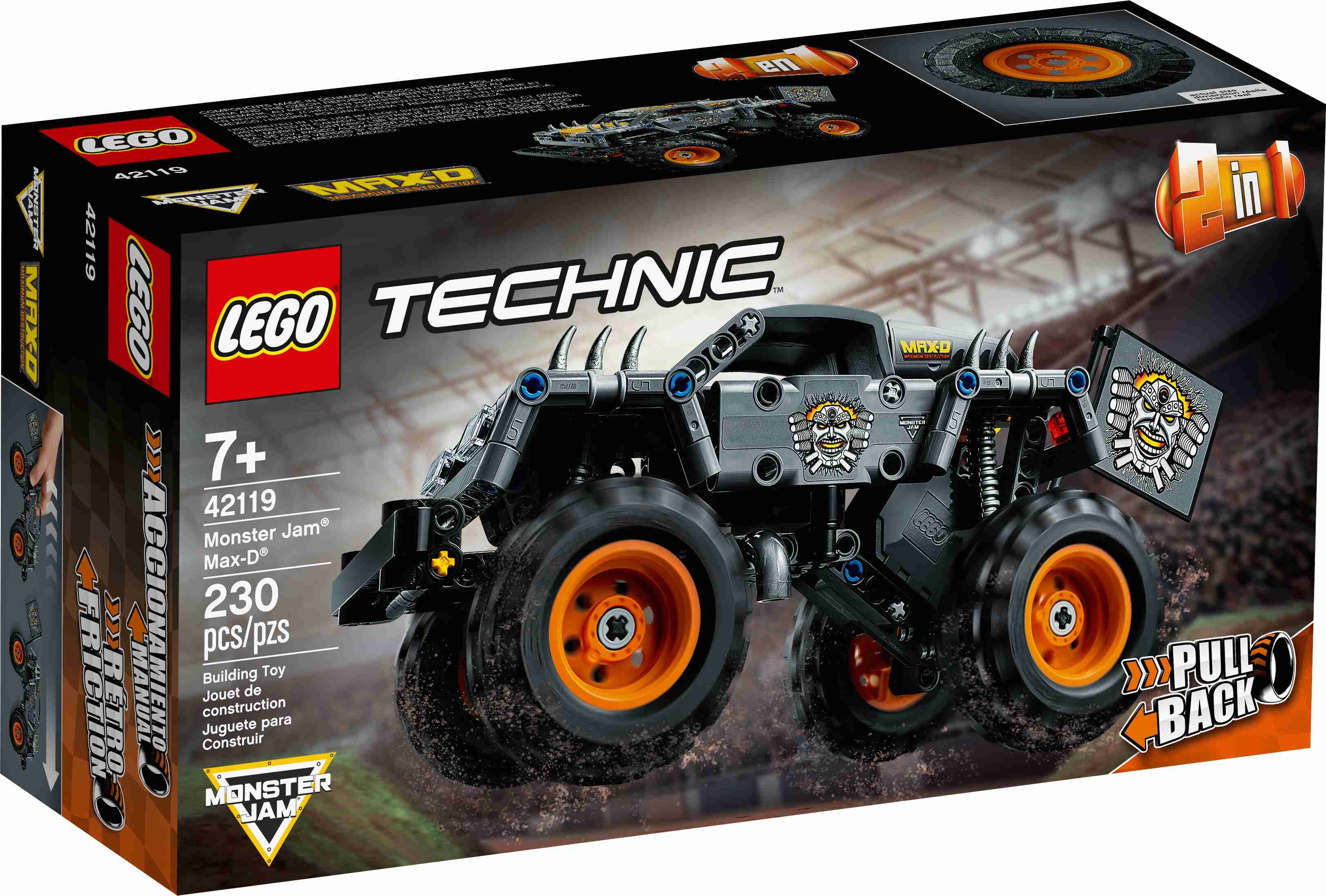 LEGO 42119 Technic Monster Jam Max-D Truck, Quad, 2-in-1 ab 7 J., Rückziehmotor