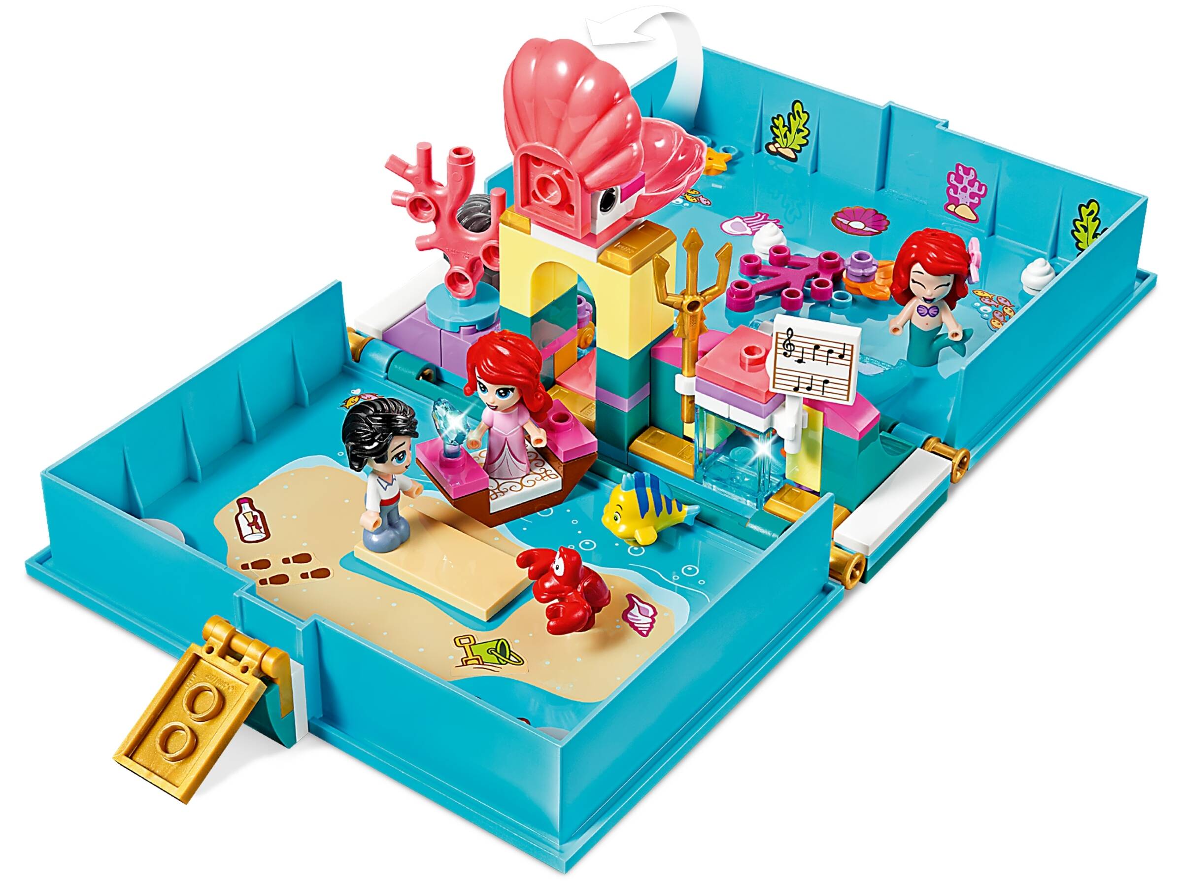 LEGO 43176 Disney Princess Arielles Märchenbuch, tragbares Spielset mit Figuren
