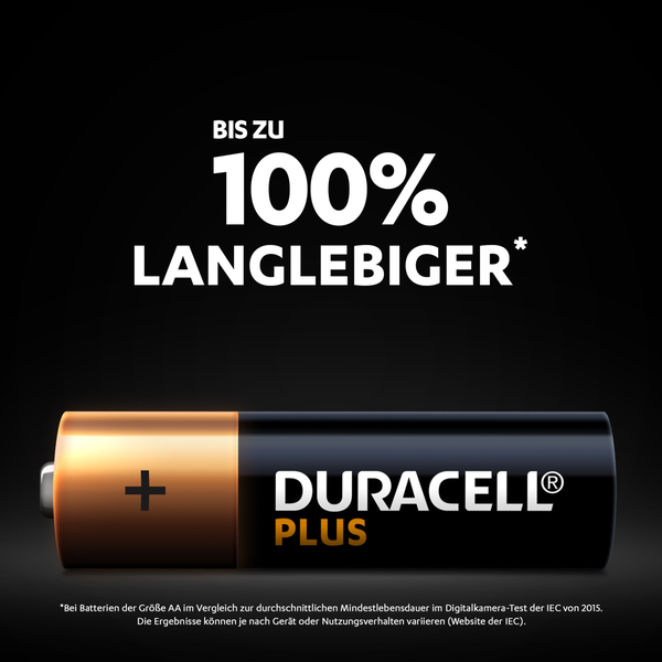 Duracell Plus Power LR6, 1,5 V, Mignon, AA, MN1500, 4er Blister